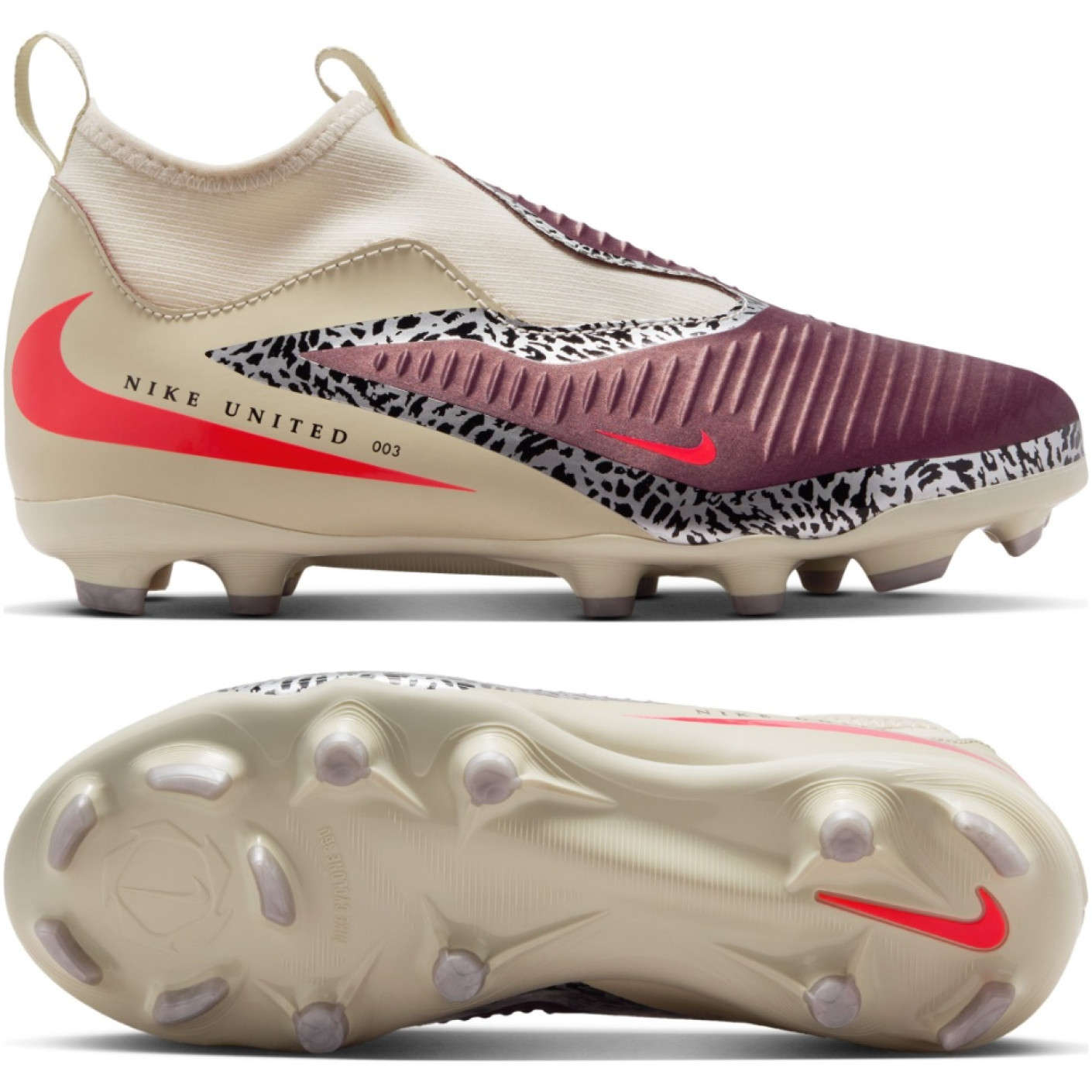 Nike Phantom 6 High Academy Gazon Naturel Artificiel Chaussures de Foot (MG) Enfants Blanc Cassé Bordeaux Rouge