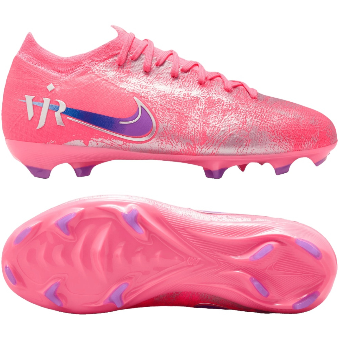 Nike Zoom Mercurial Vapor 16 Vinicius Júnior Pro Gazon Naturel Chaussures de Foot (FG) Enfants Rose Vif Mauve Argenté