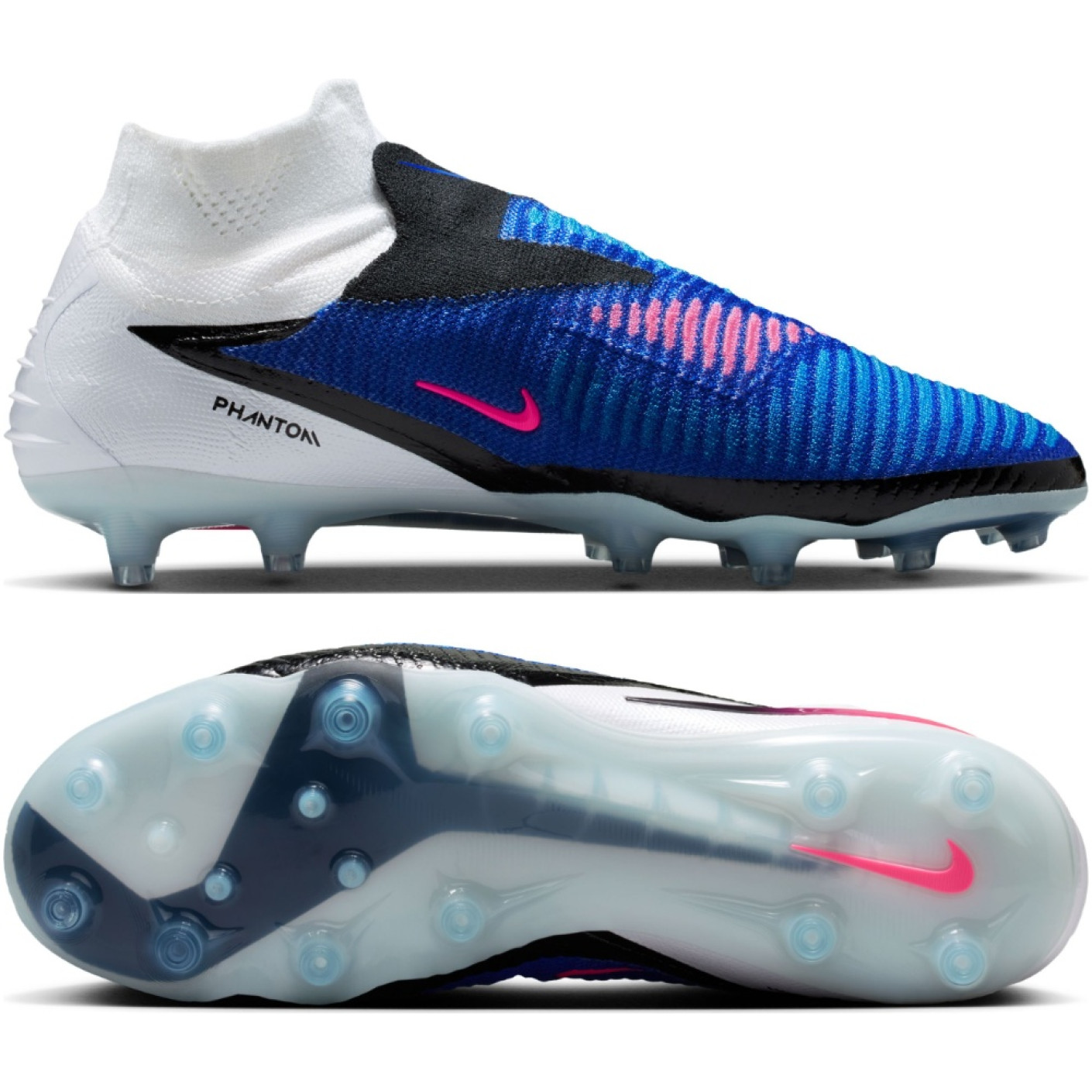 Nike Phantom 6 High Elite Gazon Artificiel Chaussures de Foot (AG) Bleu Blanc Rose Vif