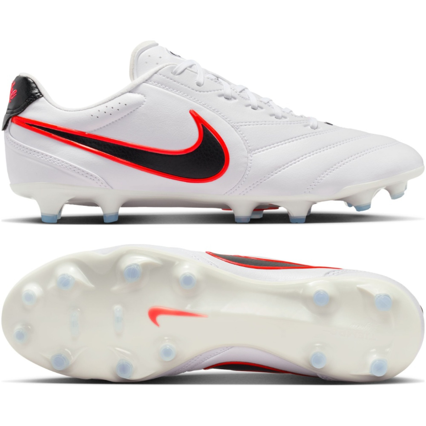 Nike Tiempo Ligera Pro Gazon Naturel Chaussures de Foot (FG) Blanc Noir Rouge Vif