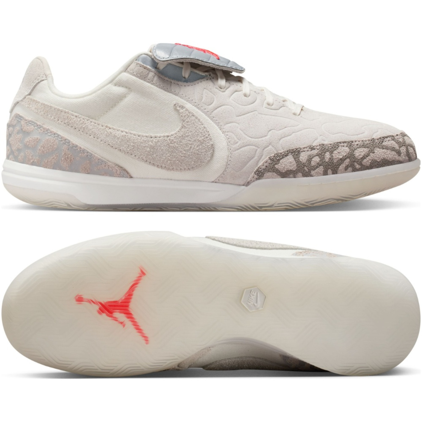 Nike Jordan Tiempo Streetgato SE Chaussures de Foot Street Beige Argenté Rouge Vif