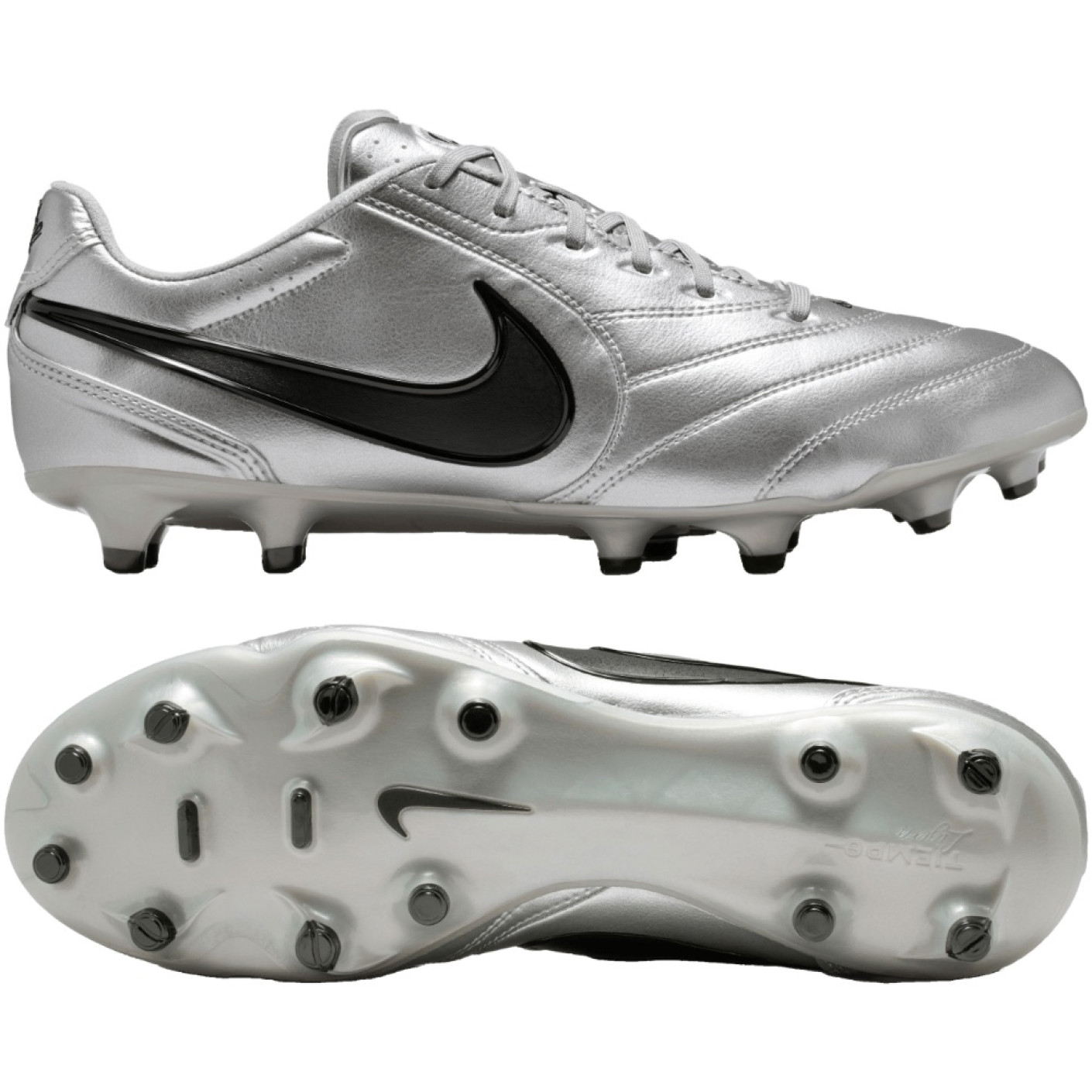 Nike Tiempo Ligera Pro Gras Voetbalschoenen (FG) Metallic Zilver Zwart