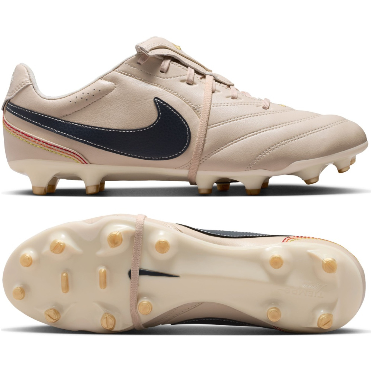 Nike Tiempo Ligera Pro Gazon Naturel Chaussures de Foot (FG) Beige Noir Doré