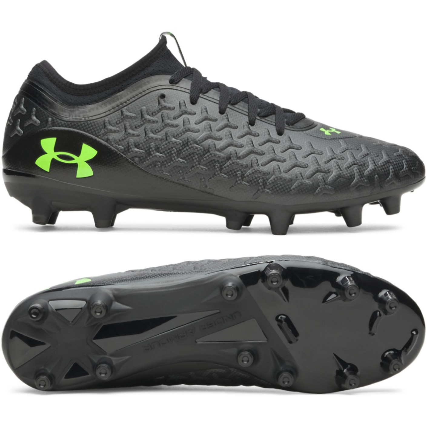Under Armour Magnetico Select 6 Gazon Naturel Chaussures de Foot (FG) Noir Metallic Black Vert Néon