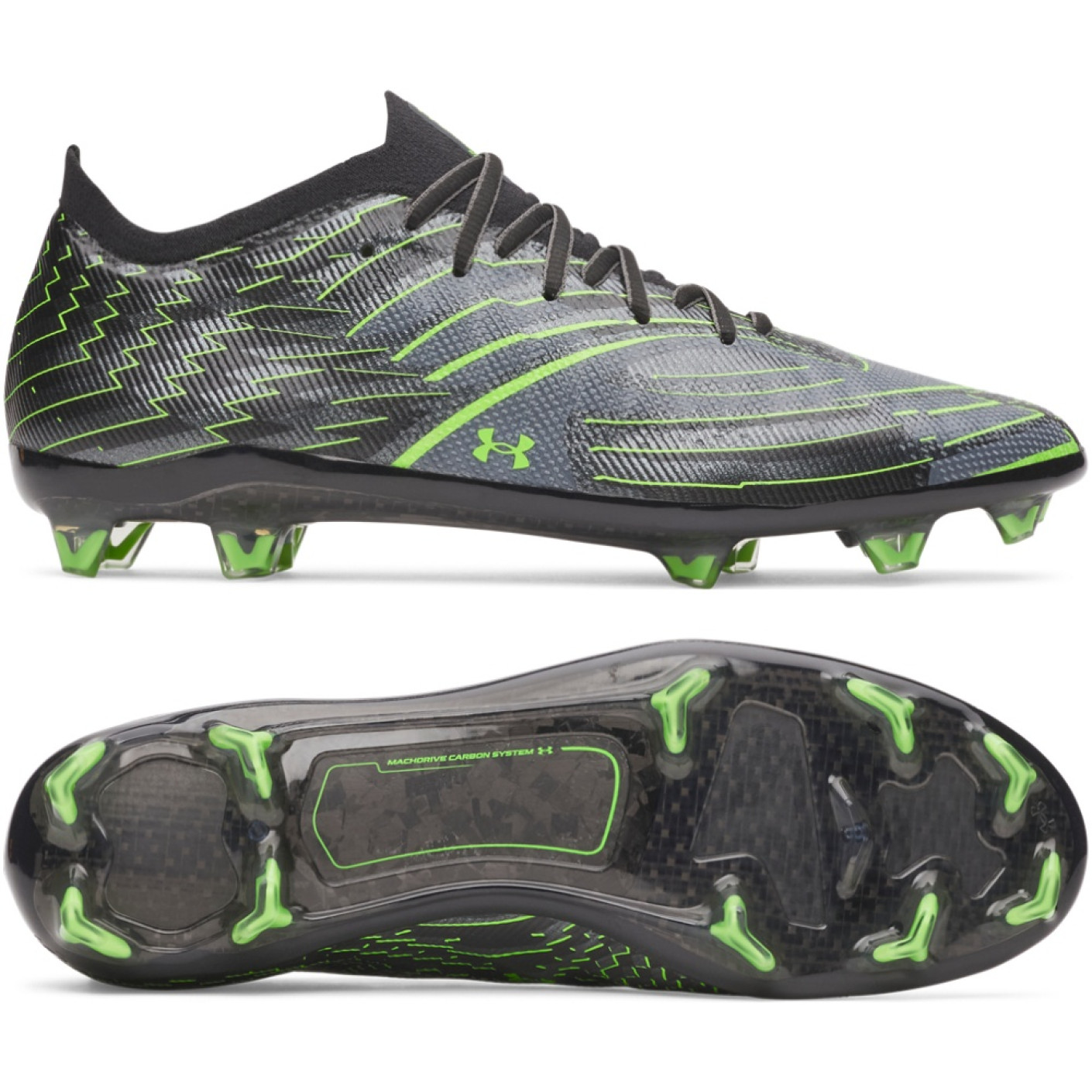 Under Armour Shadow Elite 4 Mach Chaussures de Foot Gazon Naturel (FG) Noir Metallic Black Vert Néon