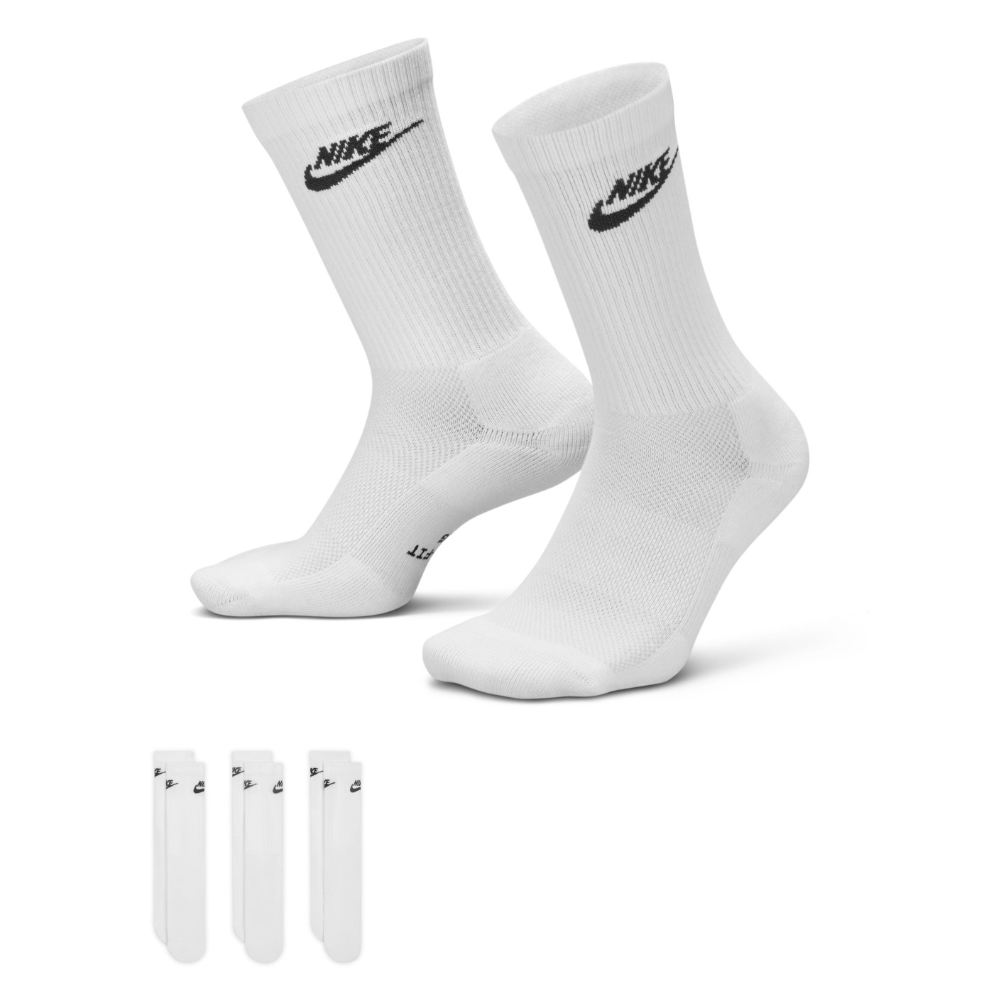 Nike Everyday Elevated Crew Sokken 3-Pack Wit Zwart