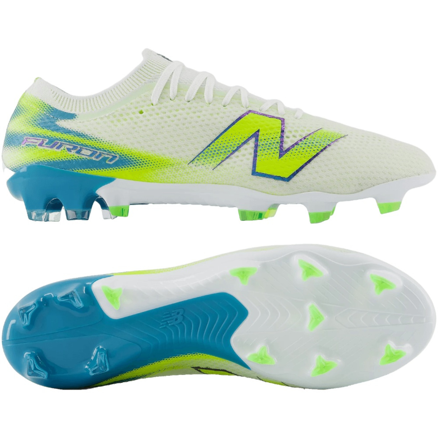 New Balance Furon V9 Pro Gras Voetbalschoenen (FG) Wit Geel Blauw