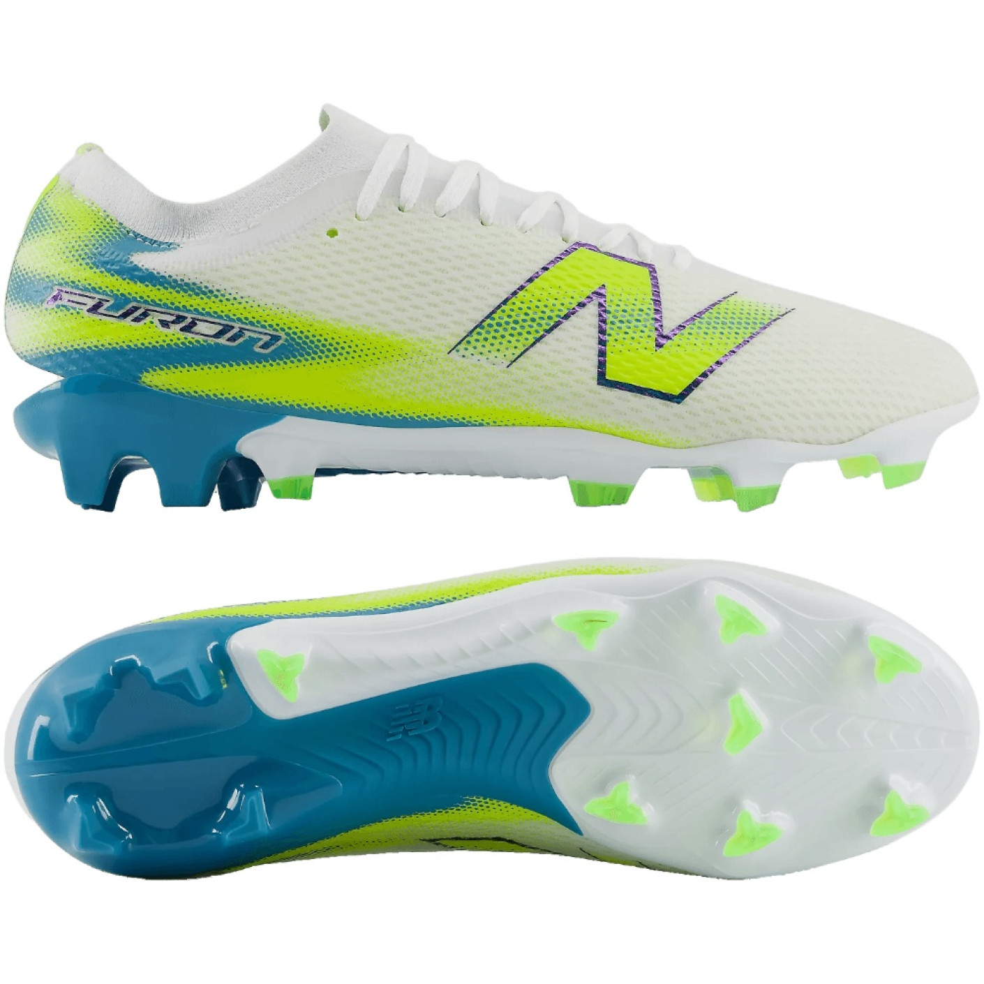 New Balance Furon V9 Team Gazon Naturel Chaussures de Foot (FG) Blanc Jaune Bleu