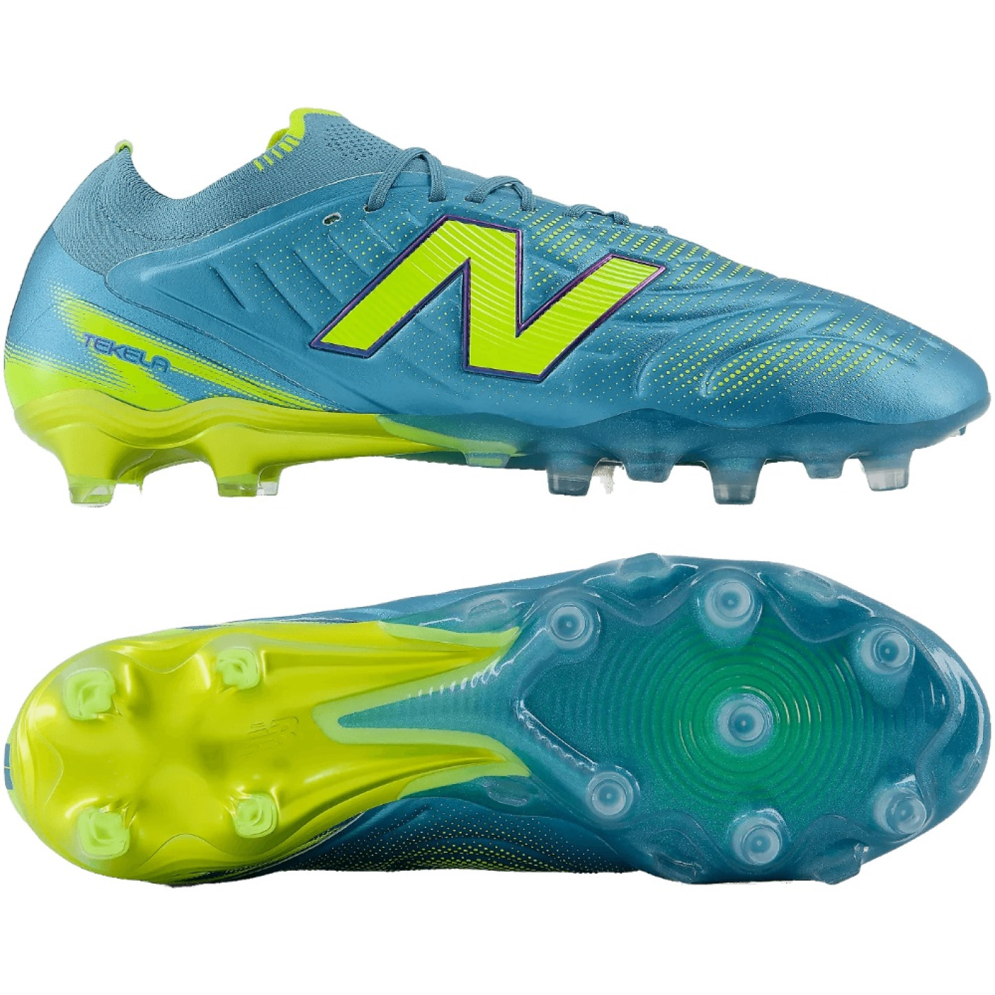 New Balance Tekela V5 Elite Low Gazon Naturel Chaussures de Foot (FG) Bleu Métallique Jaune