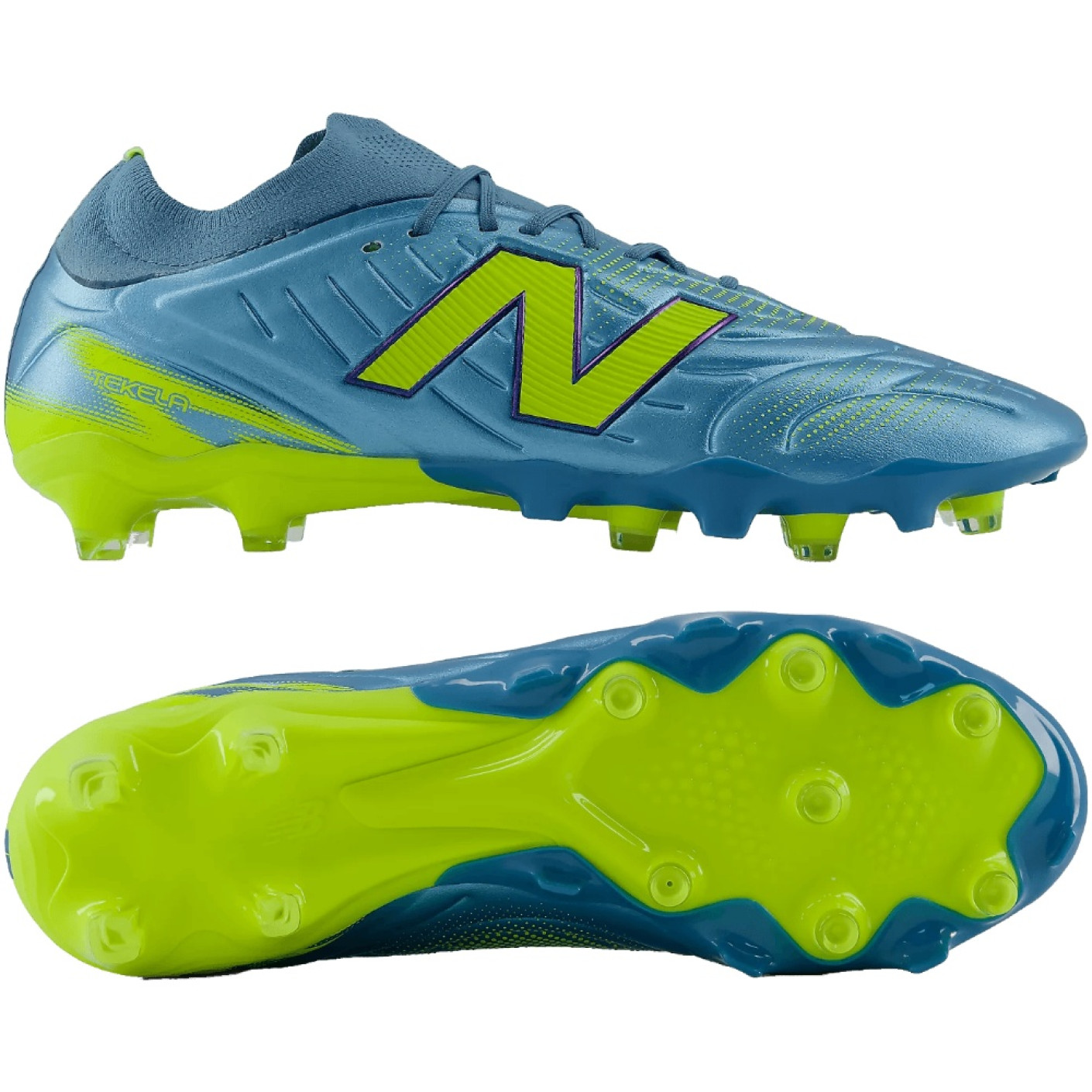 New Balance Tekela V5 Pro Low Gras Voetbalschoenen (FG) Metallic Blue Geel