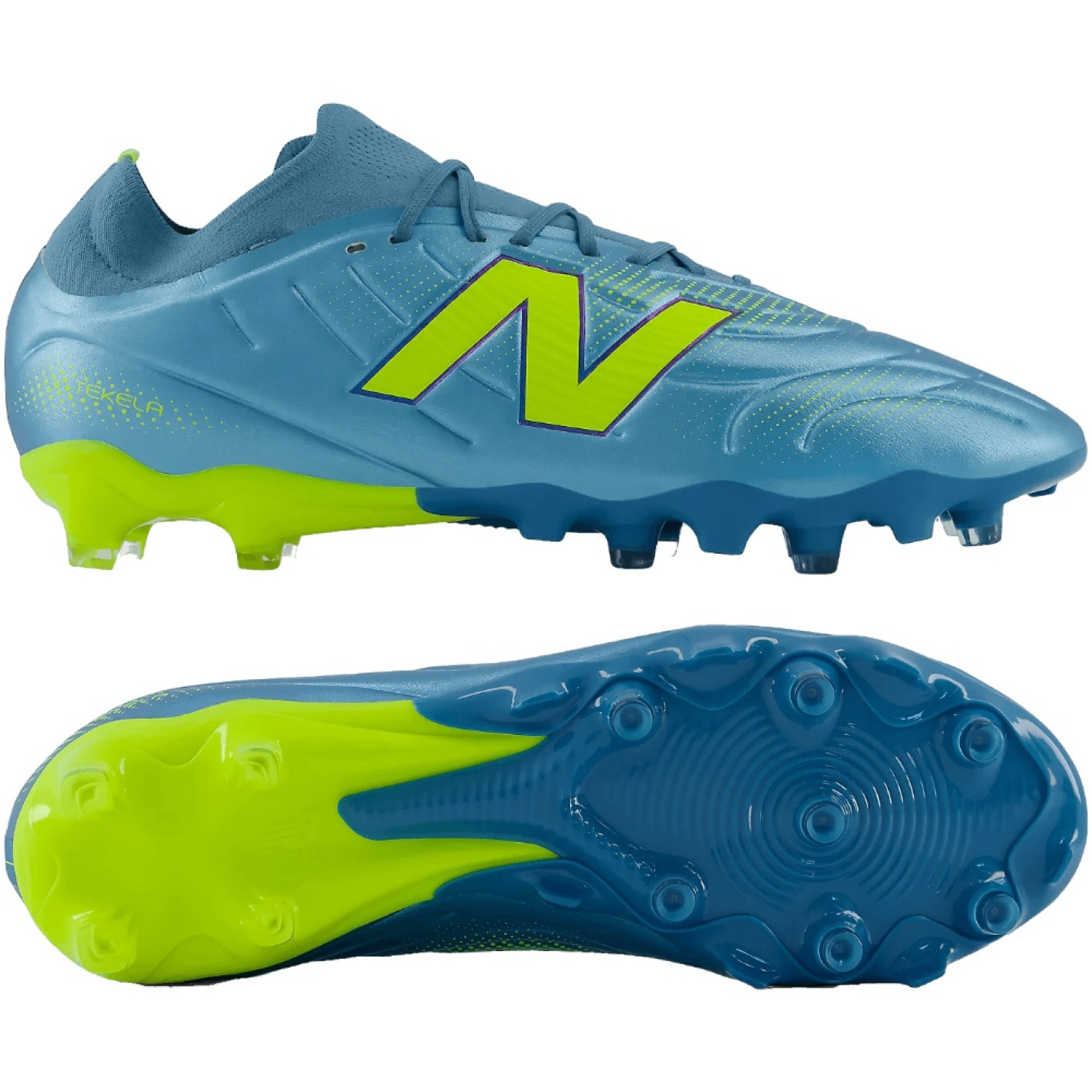 New Balance Tekela V5 Team Low Gazon Naturel Chaussures de Foot (FG) Bleu Métallique Jaune