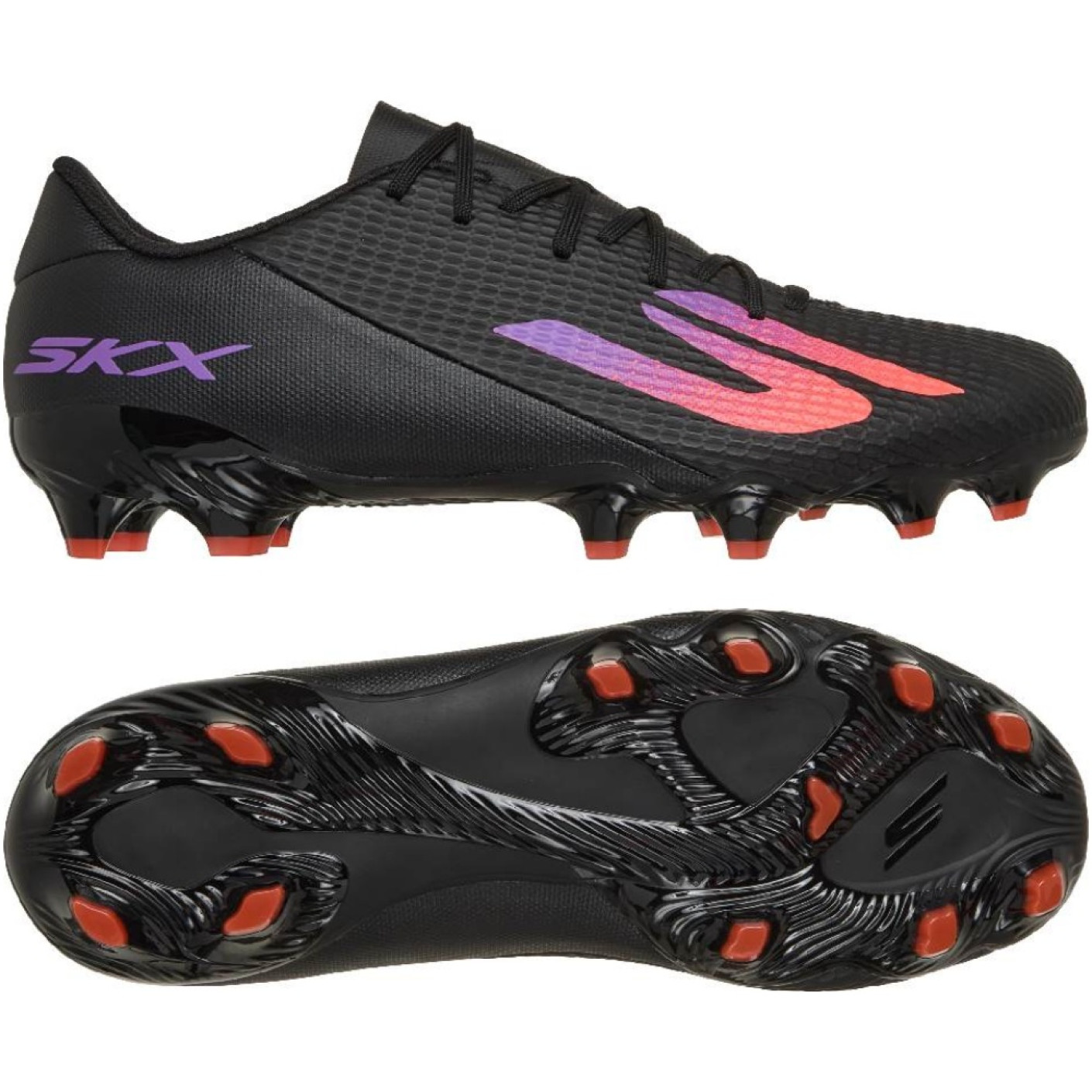 Skechers SKX_2 Low Academy Gazon Naturel Chaussures de Foot (FG) Noir Mauve Néon