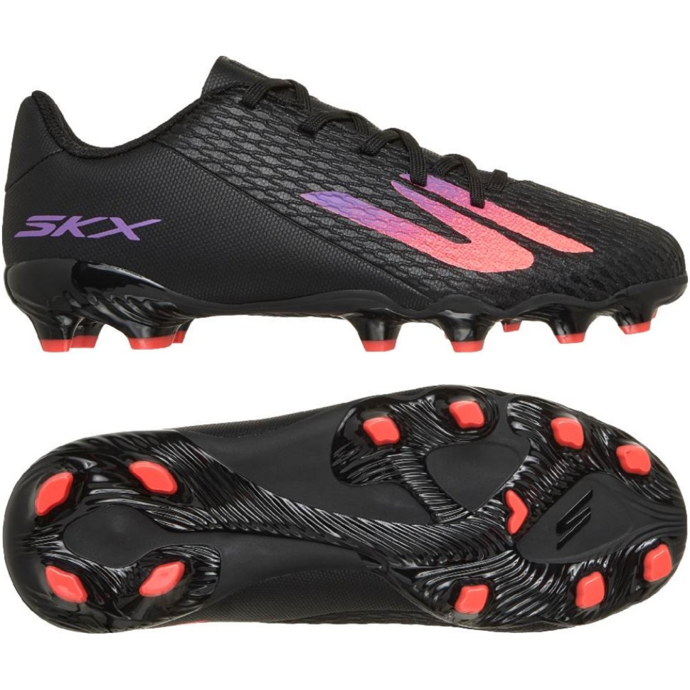 Skechers SKX_2 Gazon Naturel Artificiel Chaussures de Foot (MG) Enfants Noir Mauve Néon