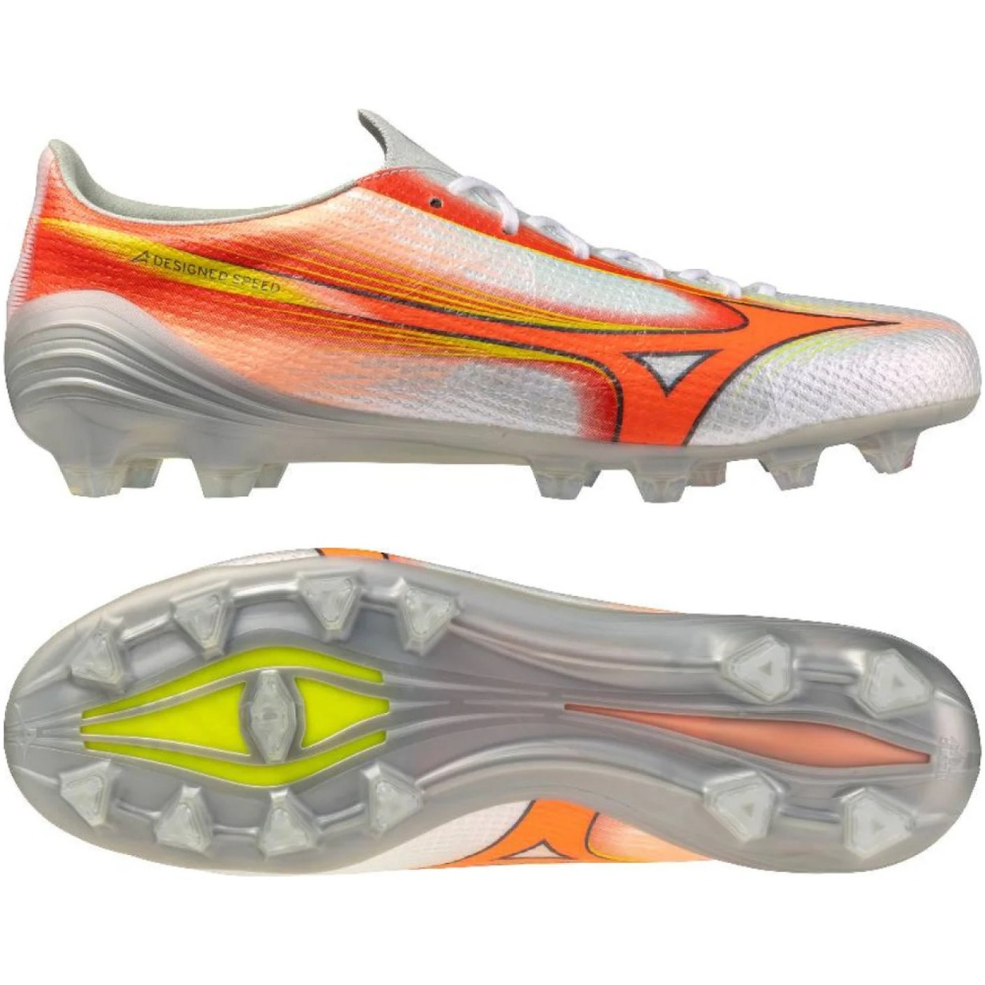 Mizuno Alpha III Japan Gras Voetbalschoenen (FG) Wit Oranje Limoen
