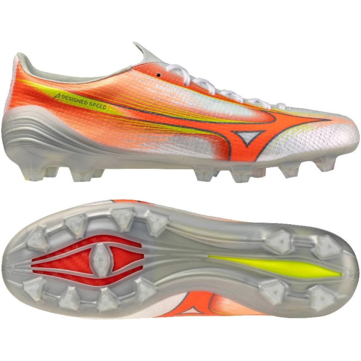 Mizuno Alpha III Elite Gras Voetbalschoenen (FG) Wit Oranje Limoen