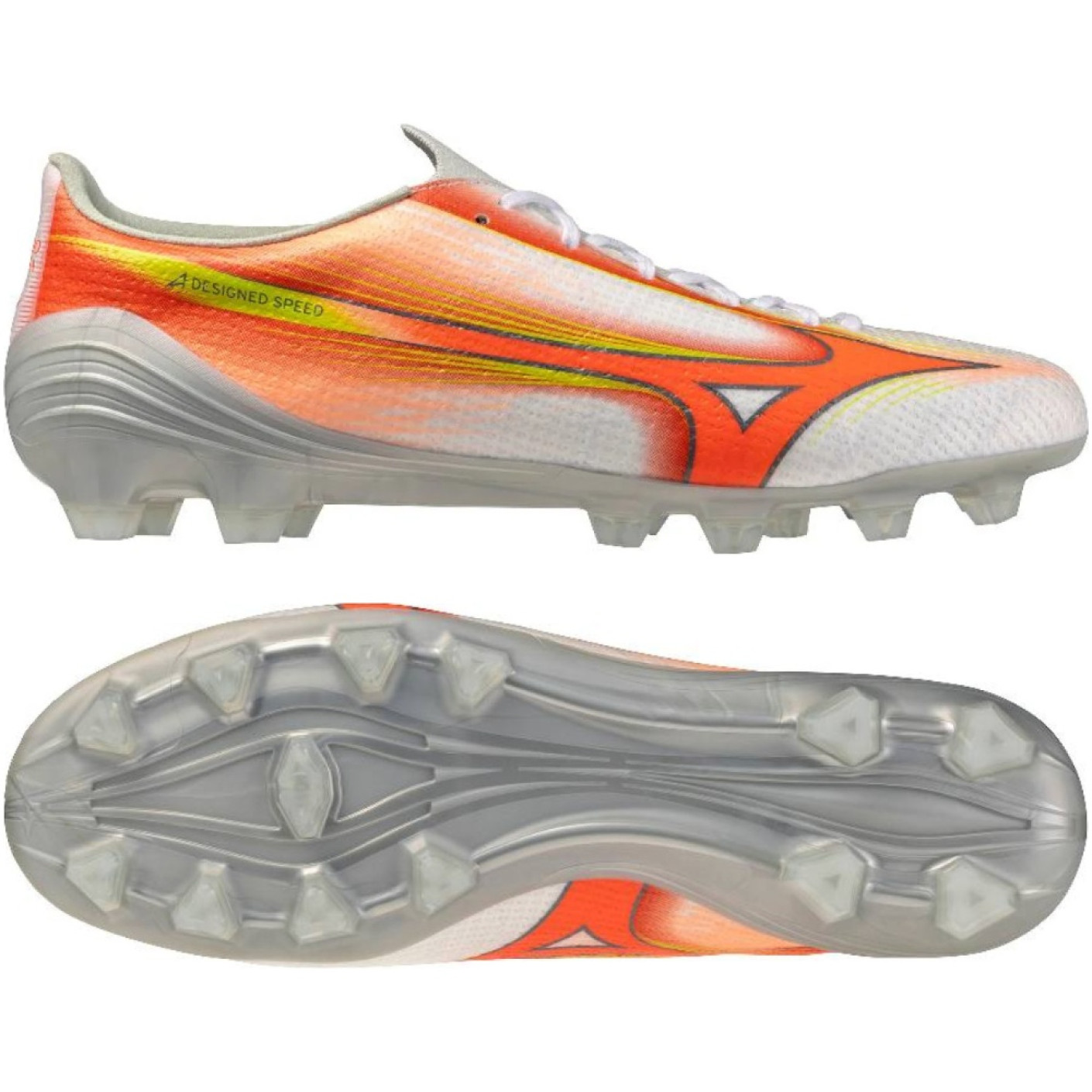 Mizuno Alpha III Pro Gras Voetbalschoenen (FG) Wit Oranje Limoen