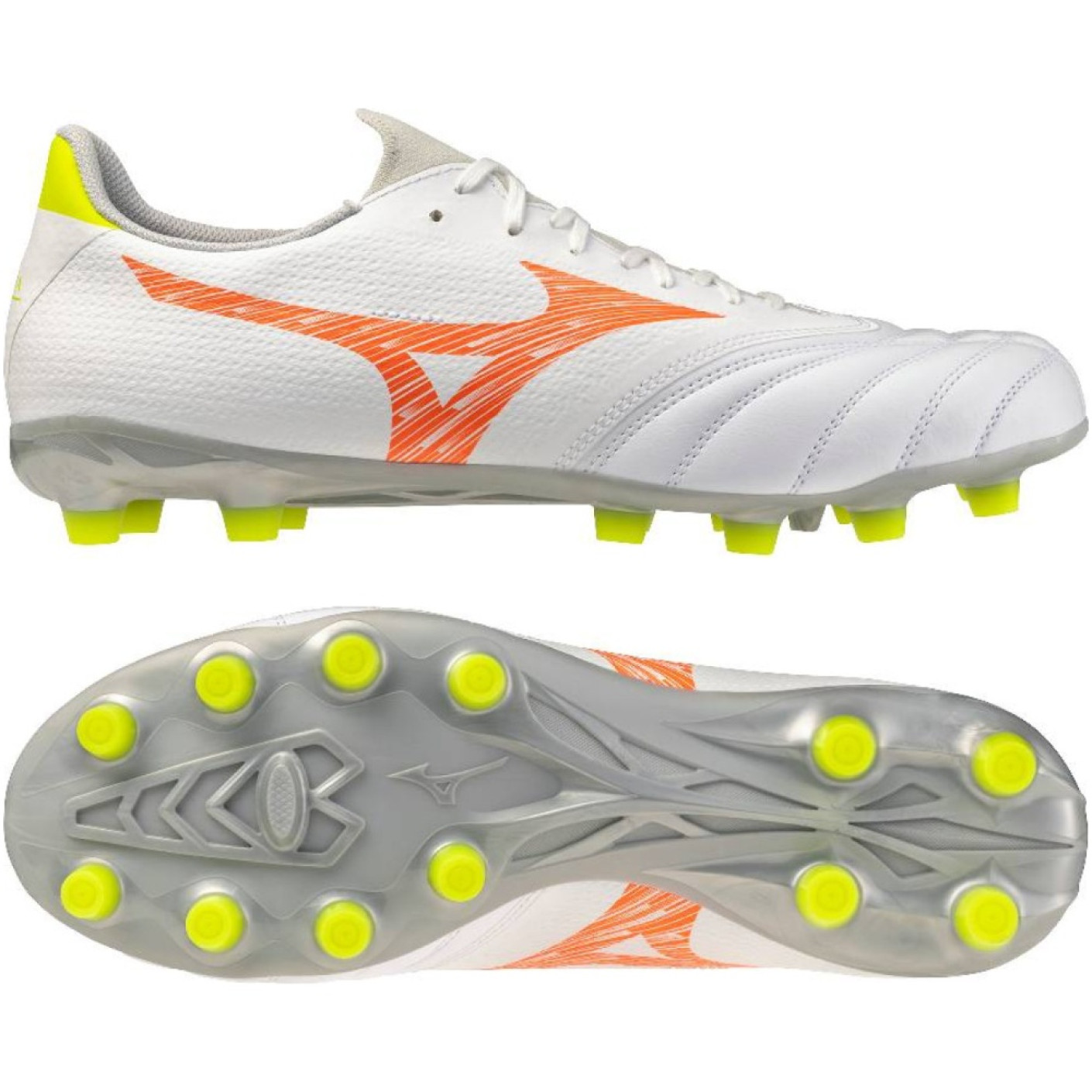 Mizuno Morelia Neo V Beta Select Gras Voetbalschoenen (FG) Wit Oranje Limoen