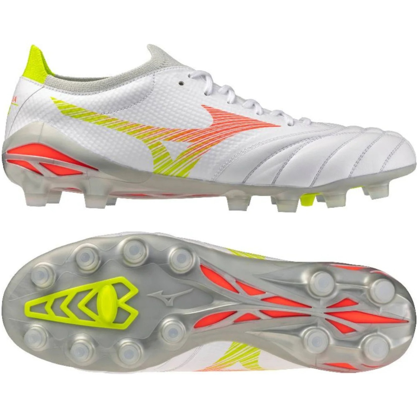 Mizuno Morelia Neo V Beta Pro Gras Voetbalschoenen (FG) Wit Oranje Limoen