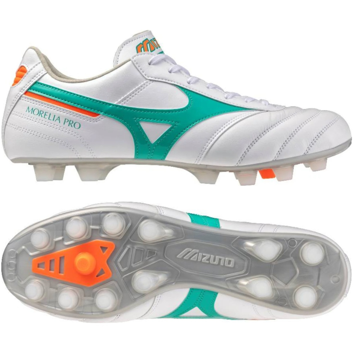 Mizuno Morelia II Pro Gazon Naturel Chaussures de Foot (FG) Blanc Vert Orange