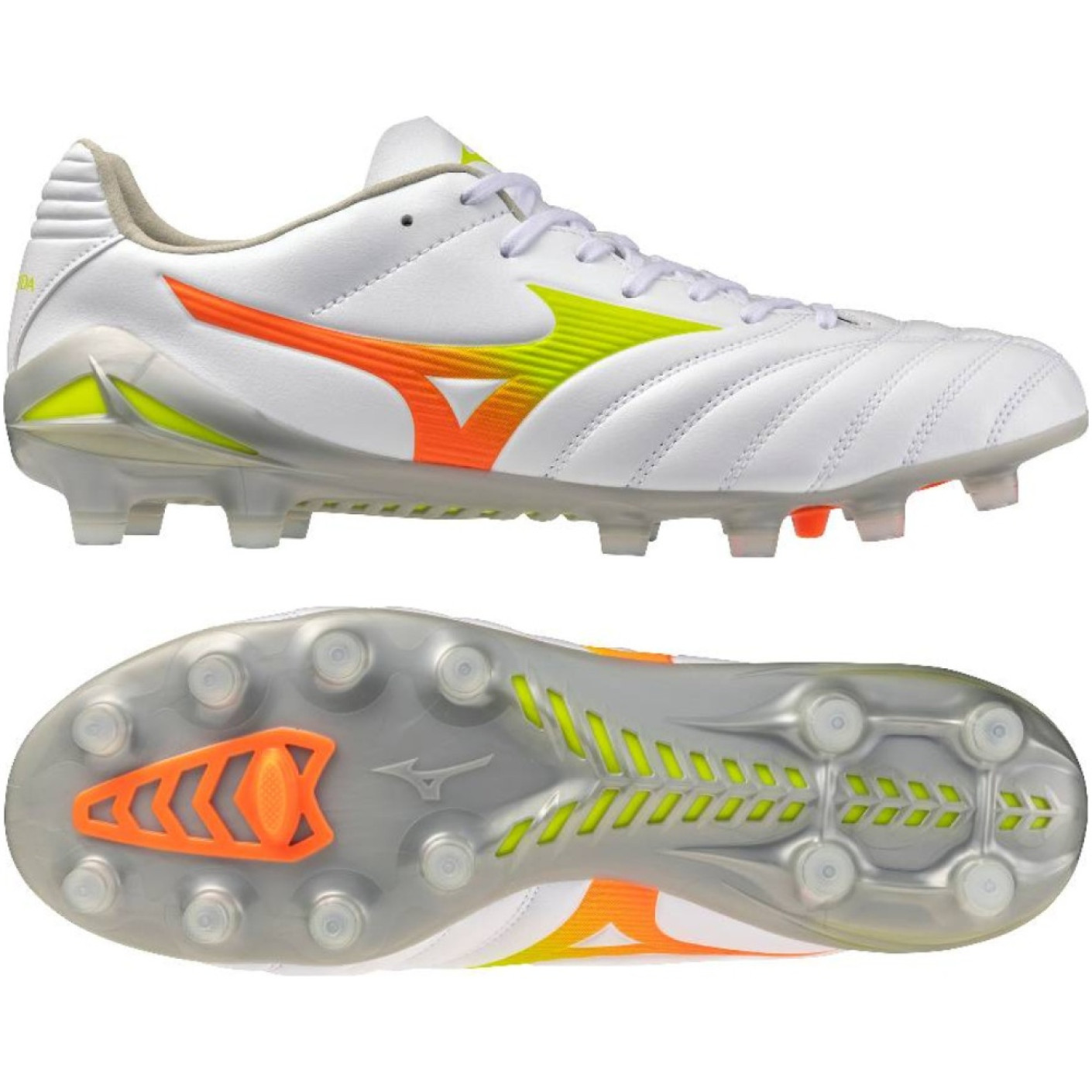 Mizuno Monarcida Neo III Pro Gazon Naturel Chaussures de Foot (FG) Blanc Lime Orange
