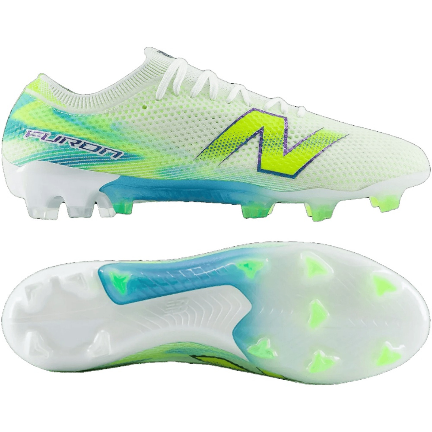 New Balance Furon V9 Elite Gazon Naturel Chaussures de Foot (FG) Blanc Jaune Bleu