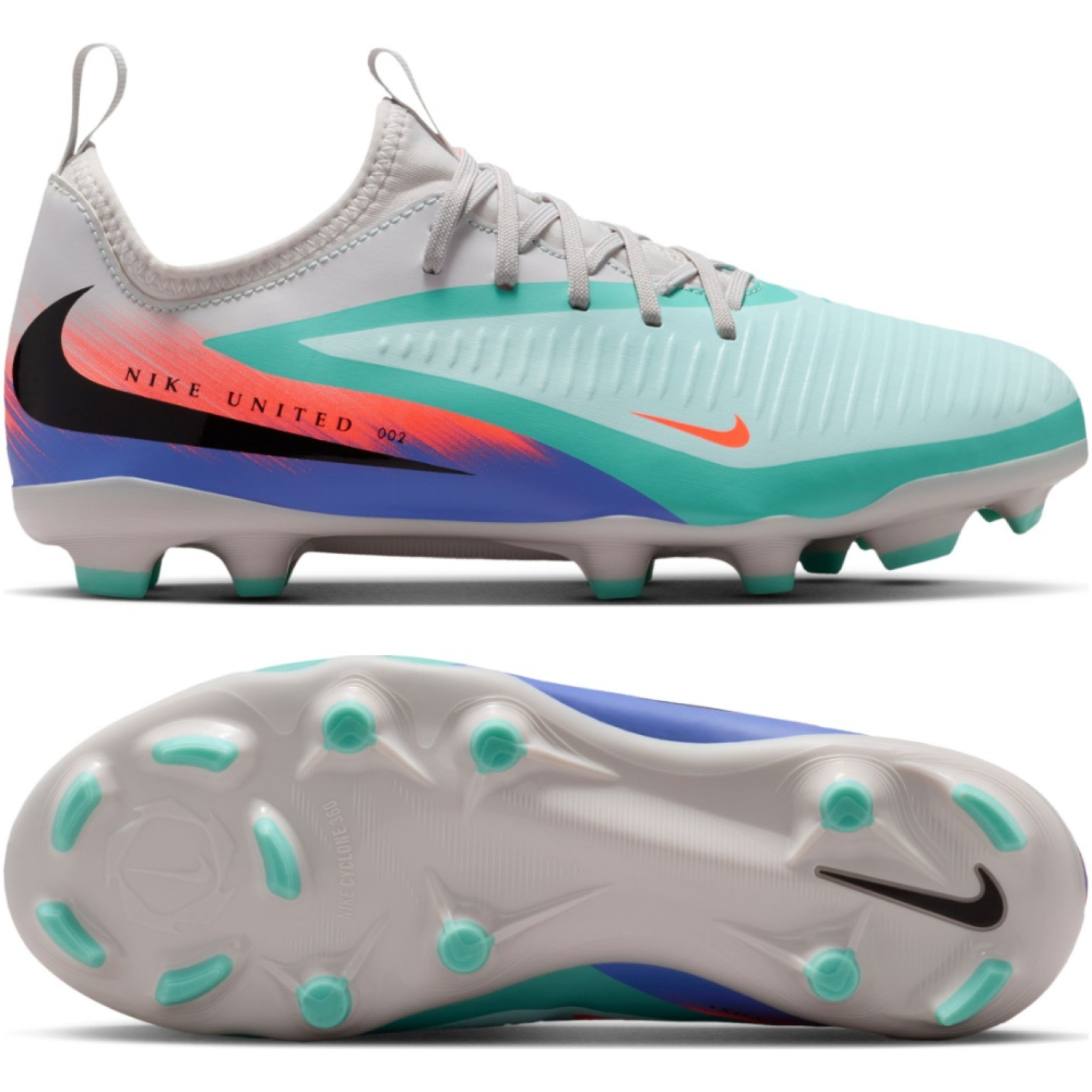 Nike Phantom 6 Low Academy Gazon Naturel Artificiel Chaussures de Foot (MG) Enfants Argenté Turquoise Orange Bleu