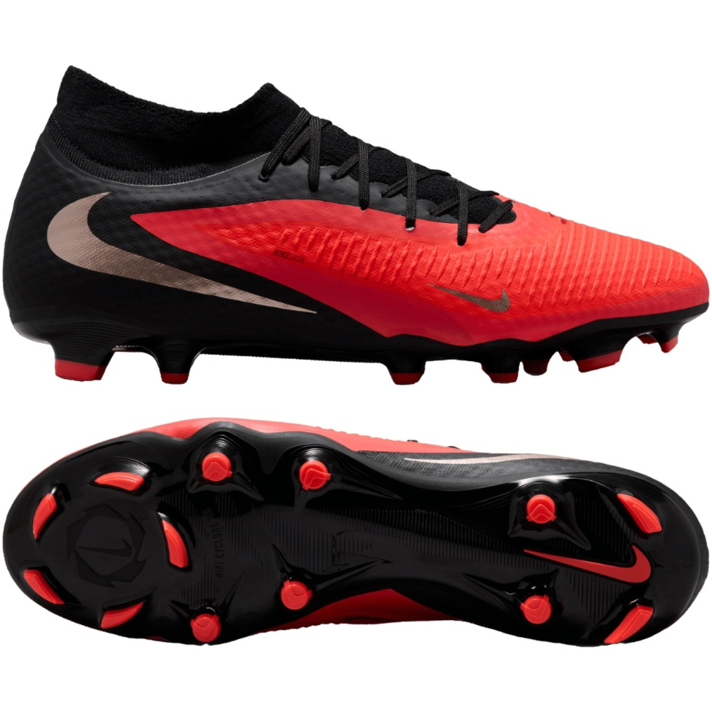 Nike Phantom 6 High Academy Gazon Naturel Artificiel Chaussures de Foot (MG) Noir Rouge Vif Doré