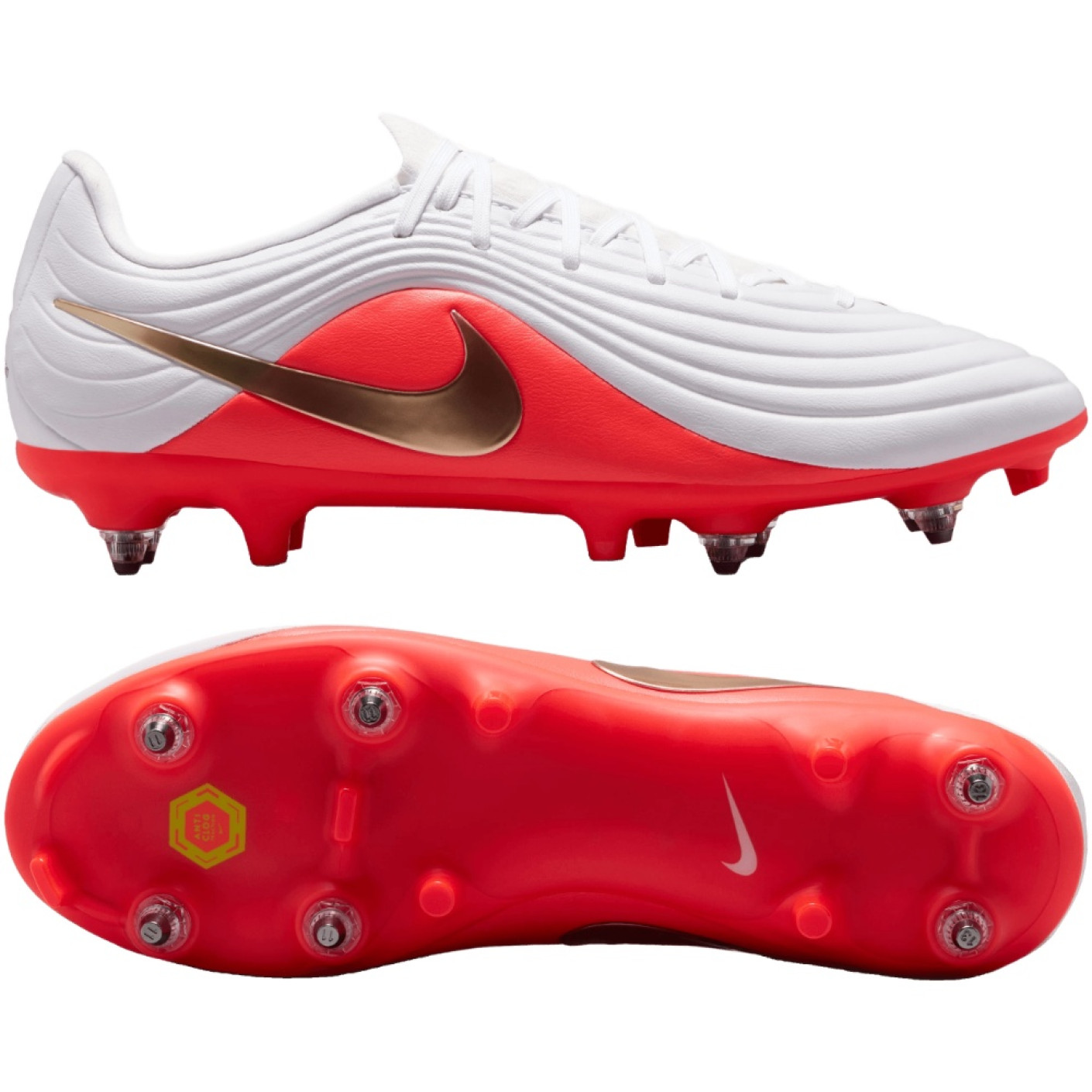 Nike Tiempo Maestro Academy Crampons Vissés Chaussures de Foot (SG) Anti-Clog Blanc Rouge Vif Doré