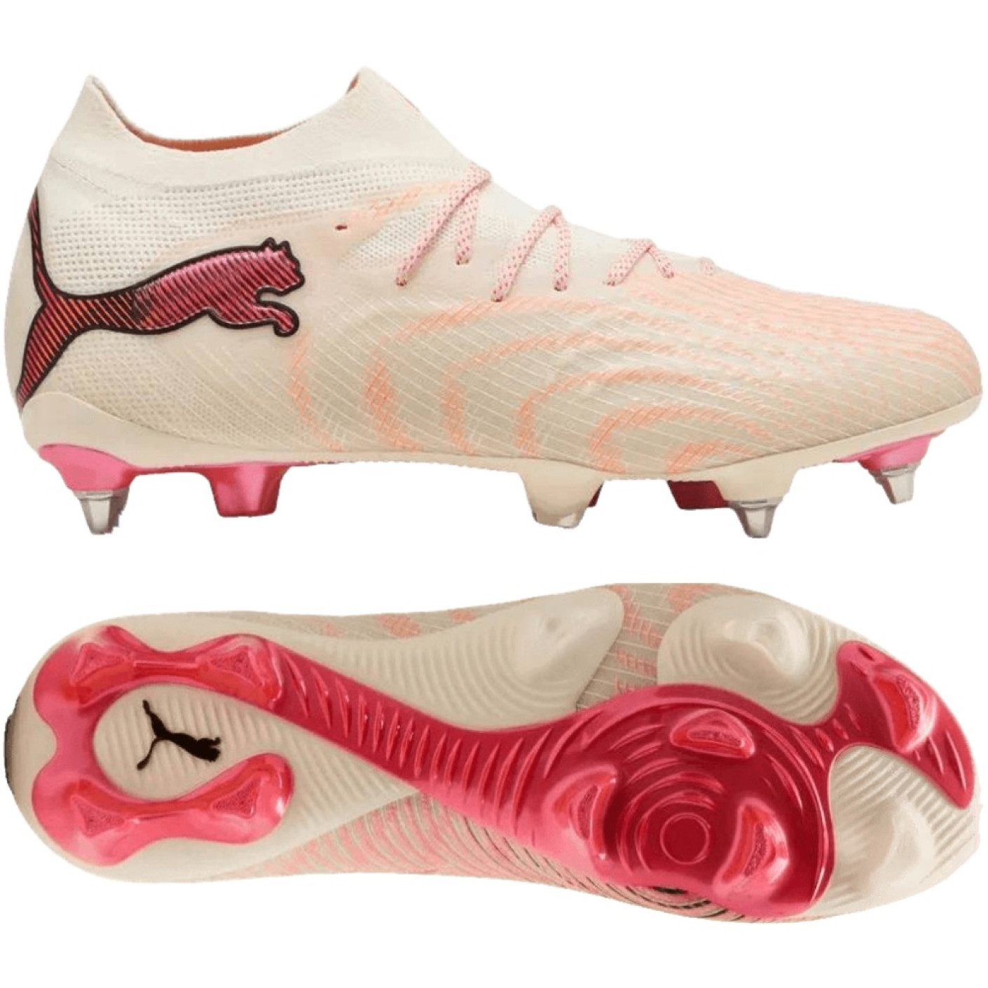 PUMA Future 9 Ultimate IJzeren-Nop Voetbalschoenen (SG) Gebroken Wit Zwart Roze
