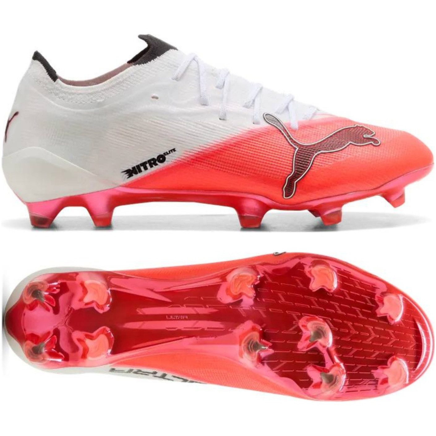 PUMA Ultra Nitro 7 Ultimate Gazon Naturel Chaussures de Foot (FG) Blanc Rouge Vif Noir
