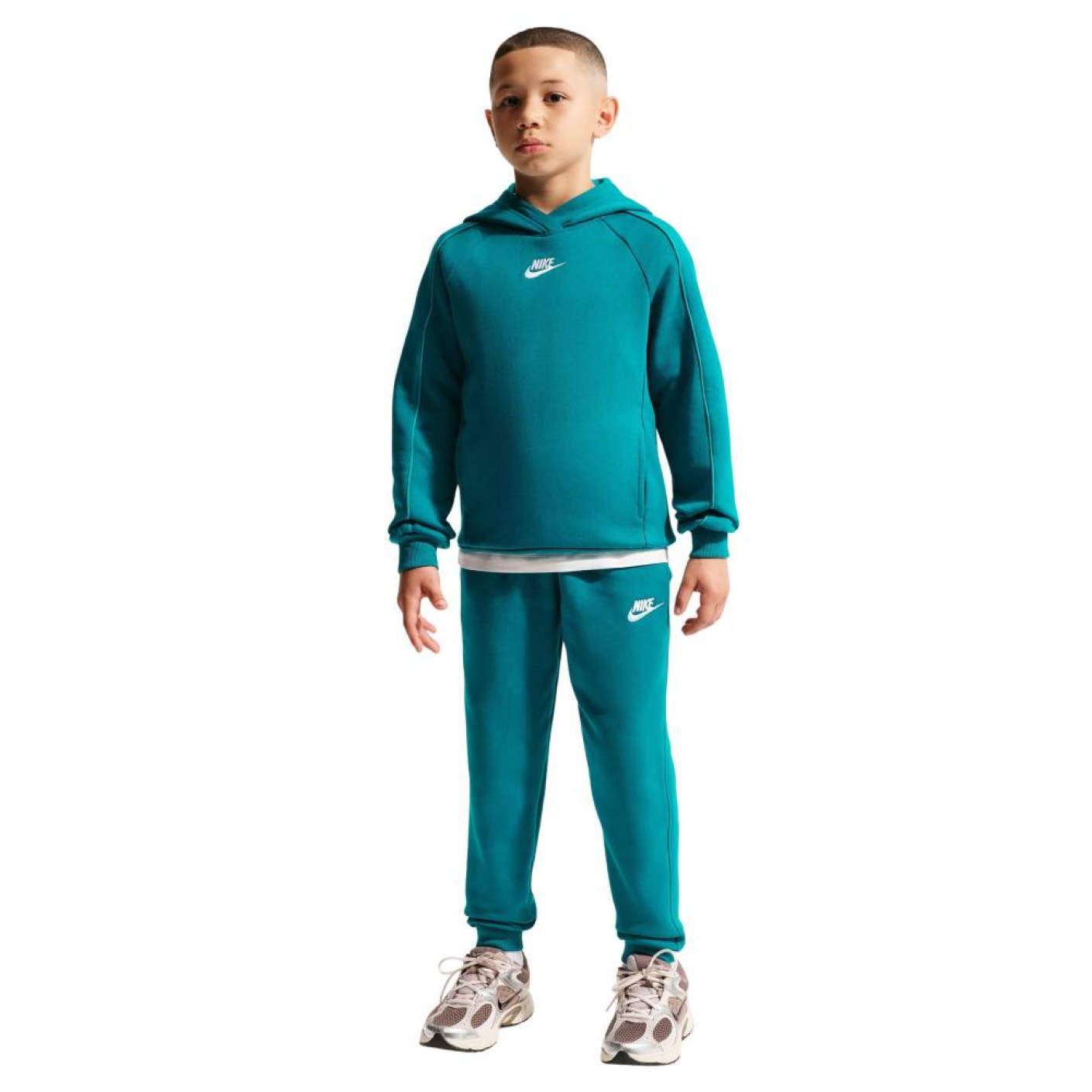 Nike Club Fleece Sportswear Trainingspak Hooded Kids Turquoise Wit