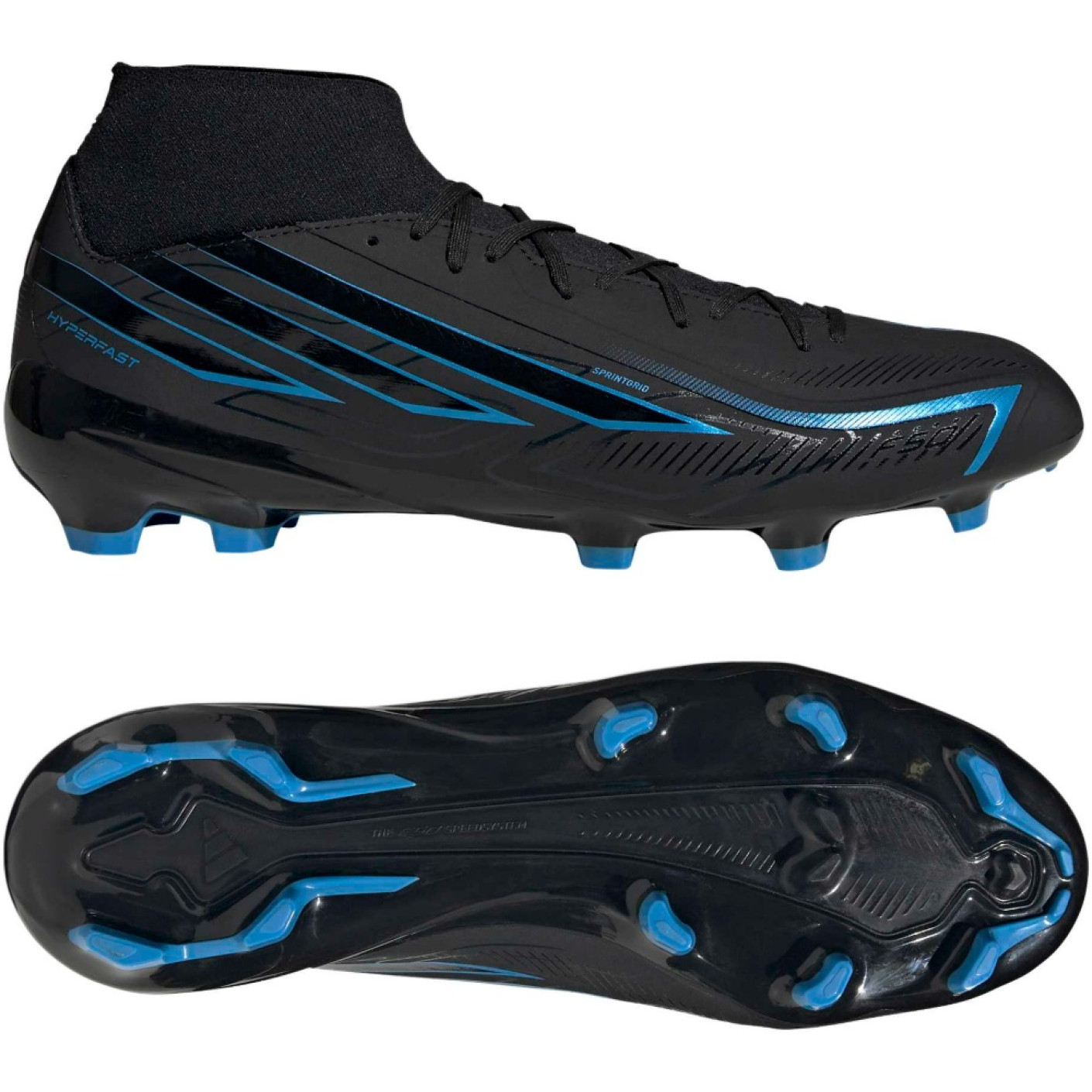 adidas F50 Hyperfast League Mid Gazon Naturel Chaussures de Foot (FG) Noir Noir Bleu