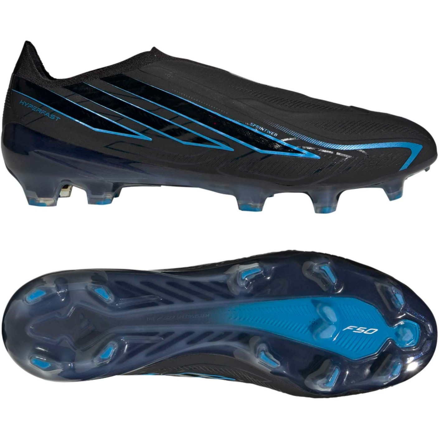 adidas F50 Hyperfast Elite Sans Lacets Gazon Naturel Chaussures de Foot (FG) Noir Noir Bleu