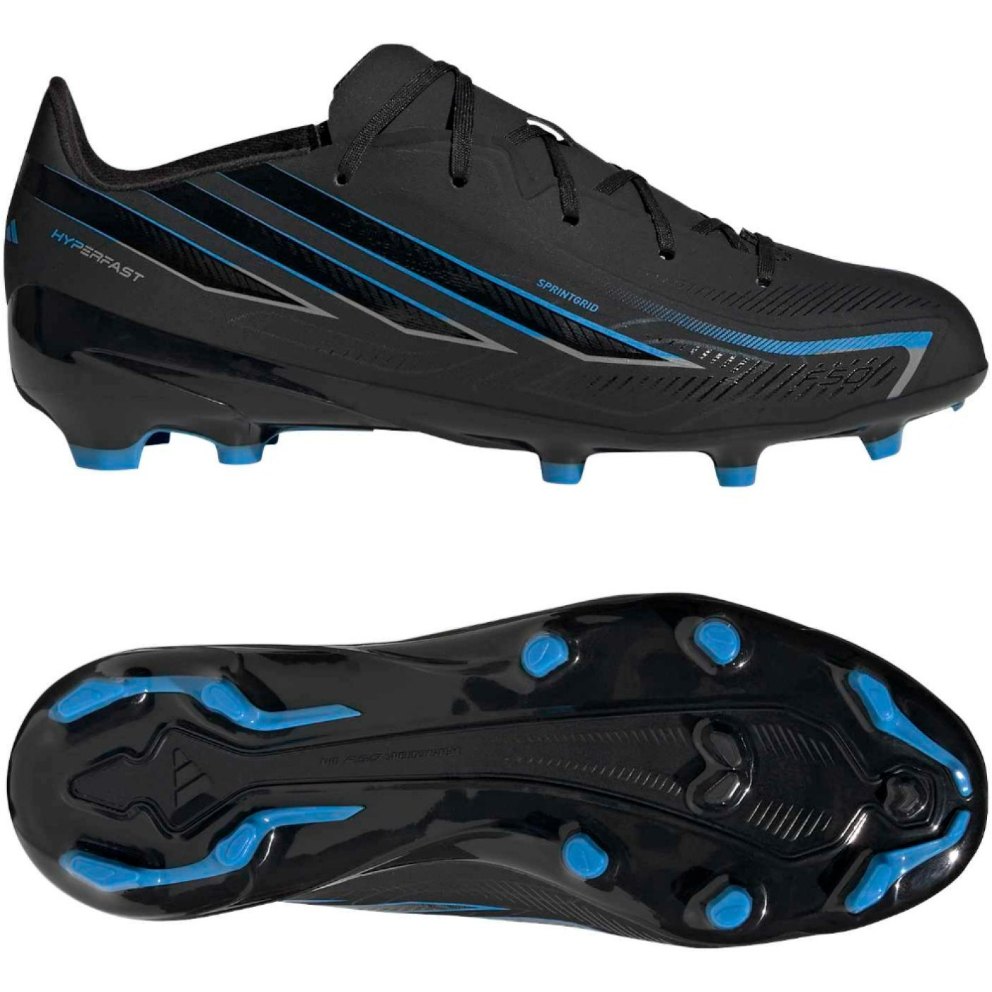 adidas F50 Hyperfast League Gazon Naturel Chaussures de Foot (FG) Enfants Noir Noir Bleu