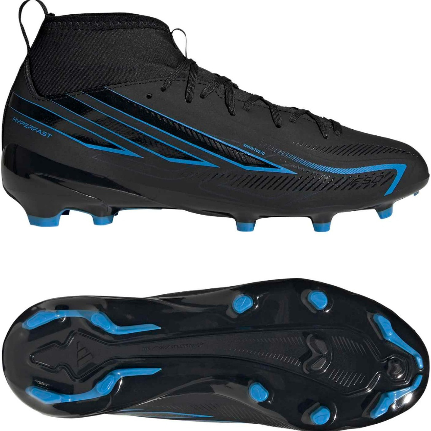 adidas F50 Hyperfast League Mid Gazon Naturel Chaussures de Foot (FG) Enfants Noir Noir Bleu