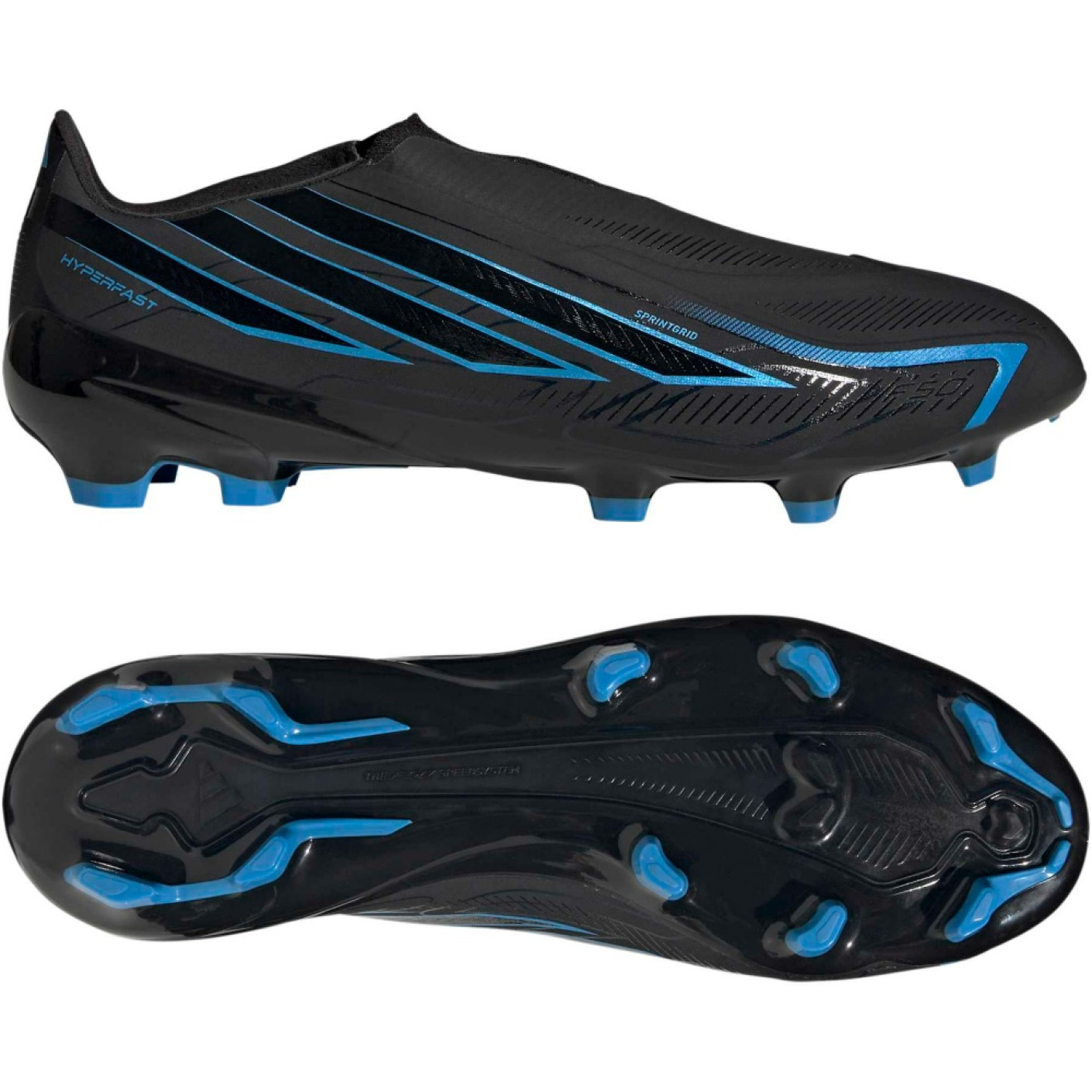 adidas F50 Hyperfast League Sans Lacets Gazon Naturel Chaussures de Foot (FG) Noir Noir Bleu