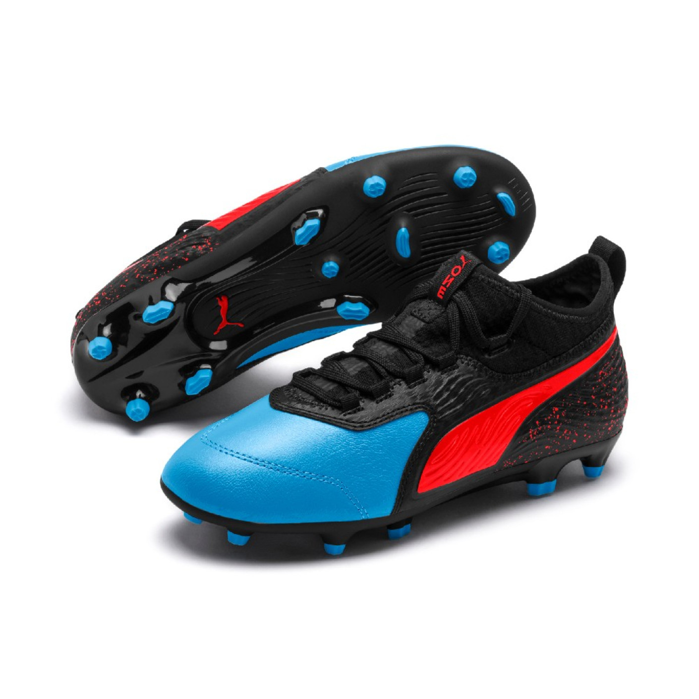 PUMA ONE 19.3 FG-AG Kids Voetbalschoenen Blauw Zwart Rood