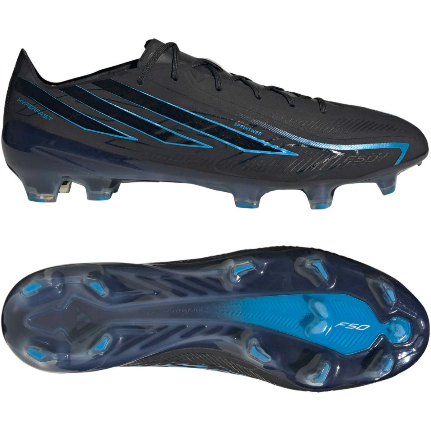 adidas F50 Hyperfast Elite Gazon Naturel Chaussures de Foot (FG) Noir Noir Bleu