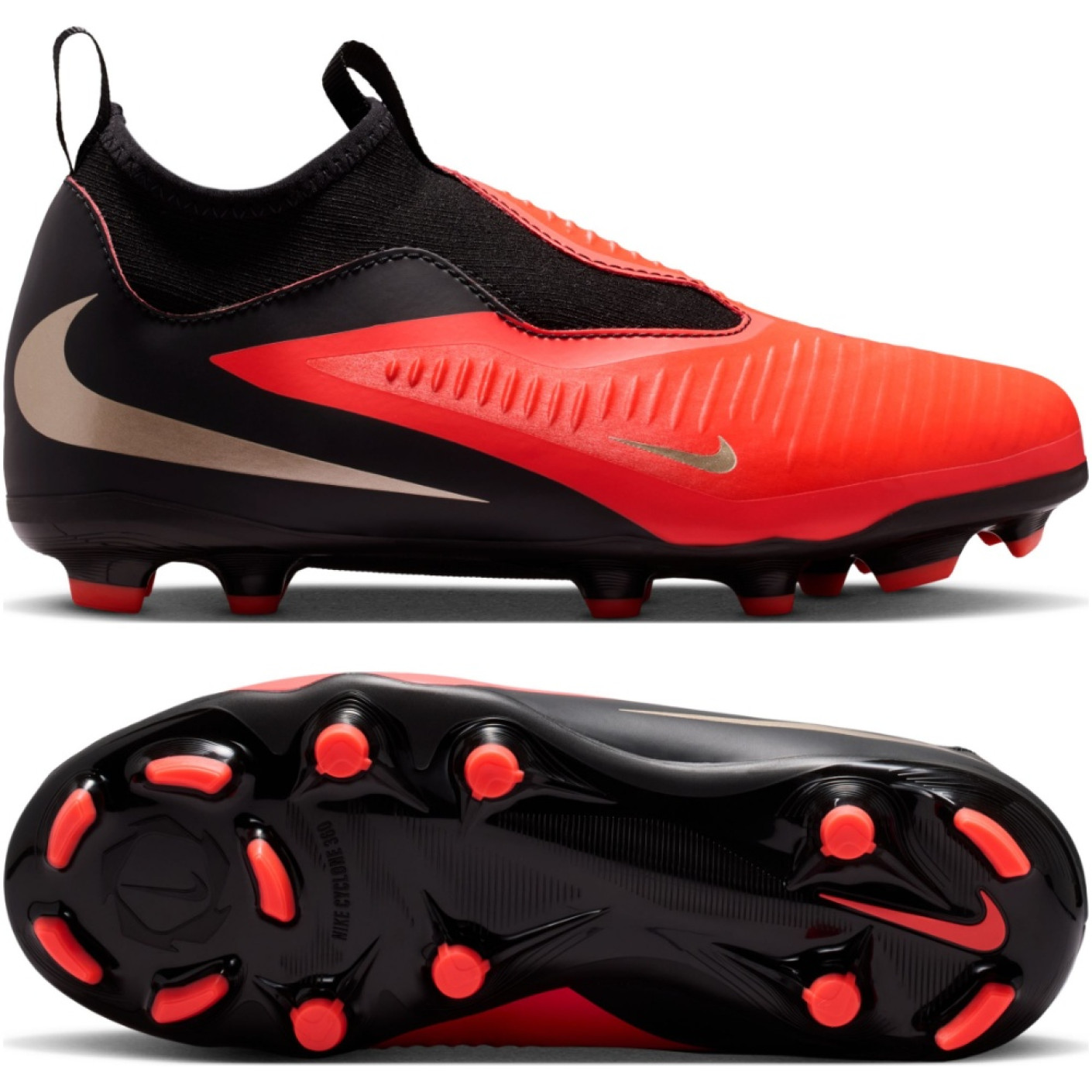Nike Phantom 6 High Academy Gazon Naturel Artificiel Chaussures de Foot (MG) Enfants Noir Rouge Vif Doré