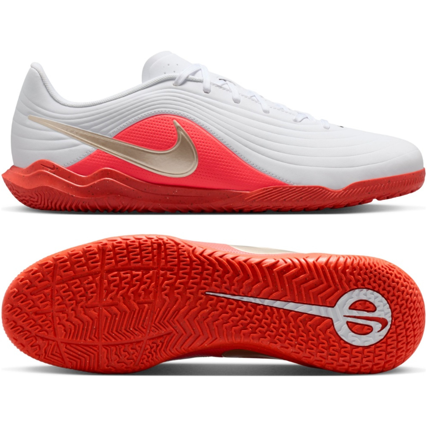 Nike Tiempo Maestro Club Chaussures de Foot en Salle (IN) Blanc Rouge Vif Doré
