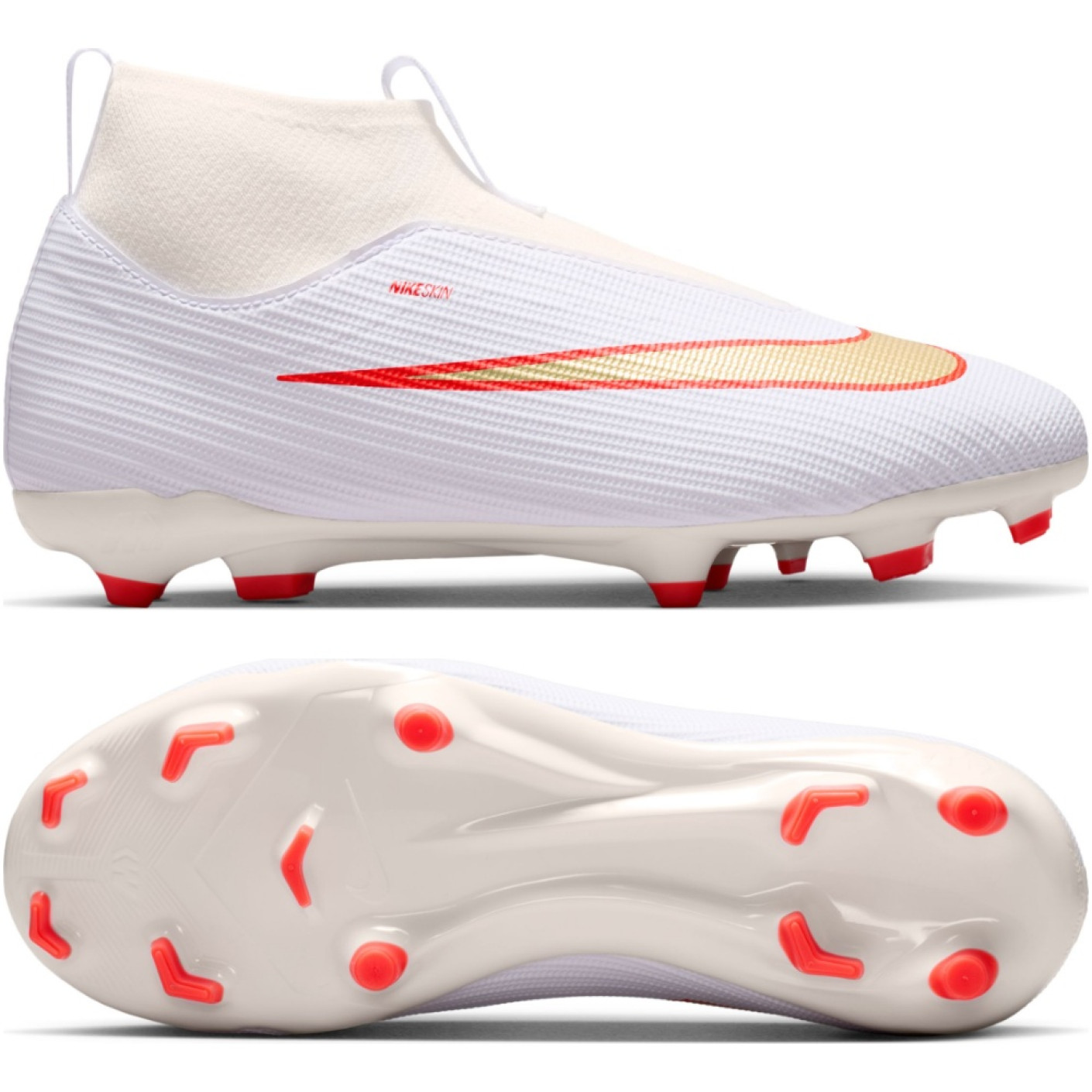 Nike Zoom Mercurial Superfly 11 Academy Gazon Naturel Artificiel Chaussures de Foot (MG) Enfants Blanc Rouge Vif Doré