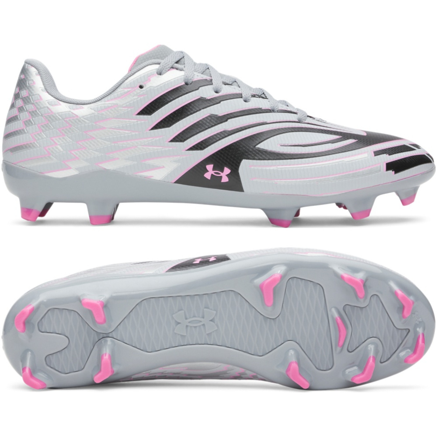 Under Armour Shadow Select 4 Gazon Naturel Chaussures de Foot (FG) Gris Noir Rose