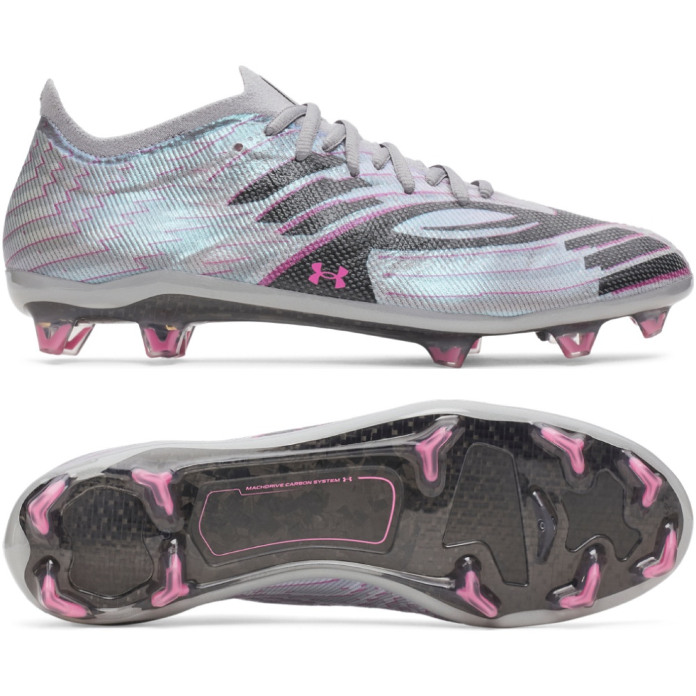 Under Armour Shadow Elite 4 Mach Chaussures de Foot Gazon Naturel (FG) Gris Noir Rose