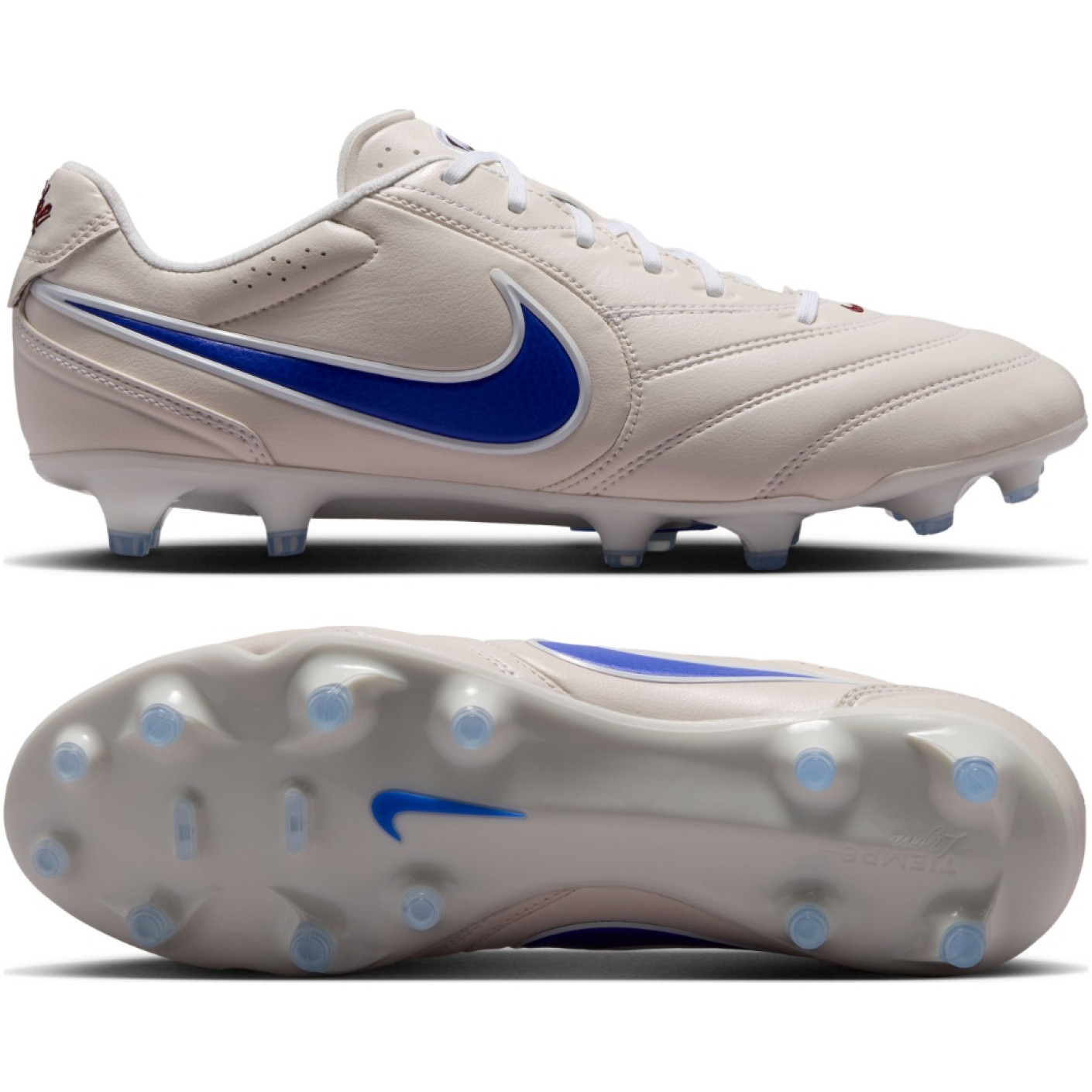 Nike Tiempo Ligera Pro Gazon Naturel Chaussures de Foot (FG) Blanc Crayon Bleu Blanc