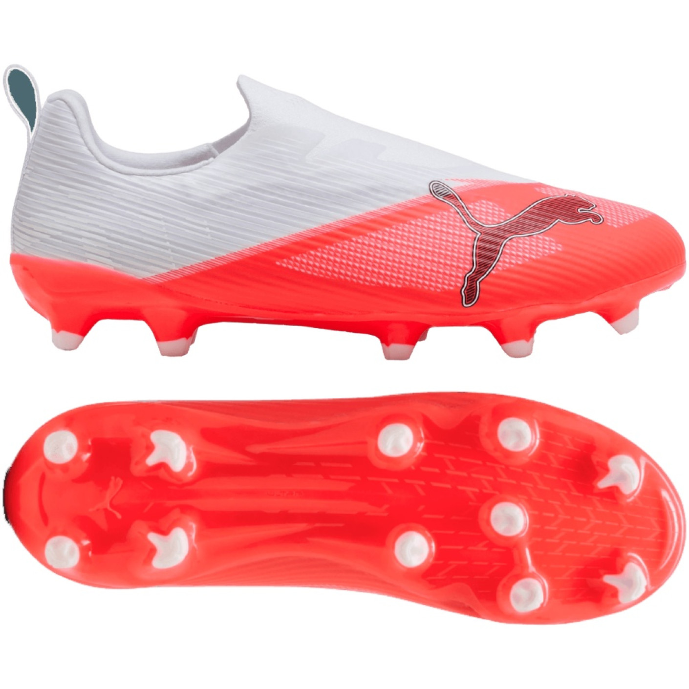 PUMA Ultra 7 Match Veterloze Gras / Kunstgras Voetbalschoenen (MG) Kids Wit Felrood Zwart