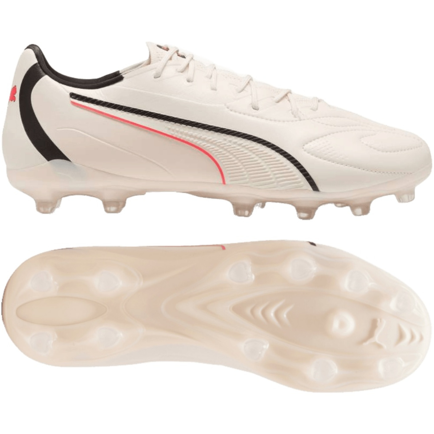 PUMA King 20 Match Gazon Naturel Artificiel Chaussures de Foot (MG) Blanc Cassé Noir Rouge