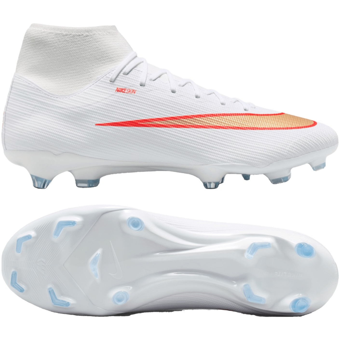 Nike Zoom Mercurial Superfly 11 Academy Gazon Naturel Artificiel Chaussures de Foot (MG) Blanc Rouge Vif Doré