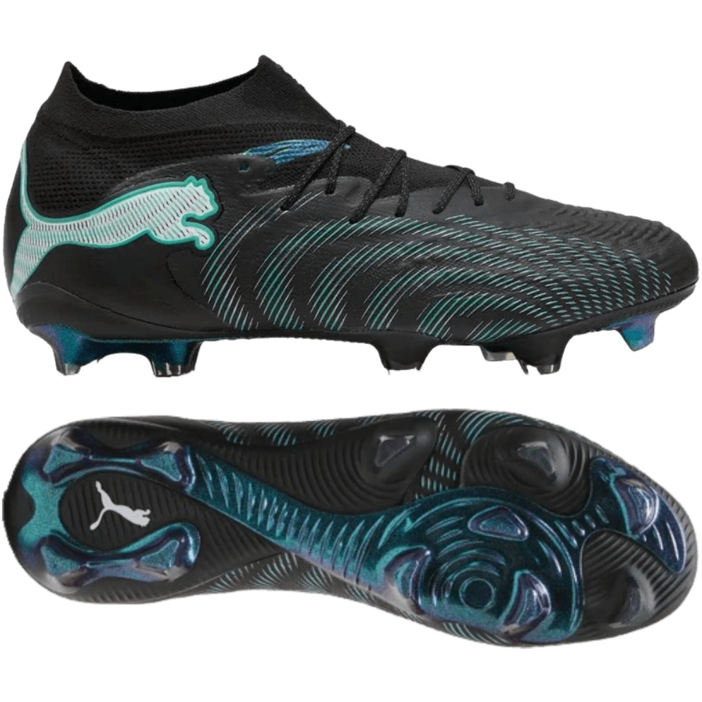 PUMA Future 9 Ultimate Gazon Naturel Chaussures de Foot (FG) Noir Intense Mint Blanc