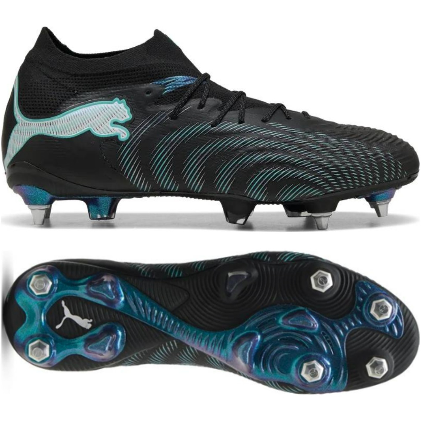 PUMA Future 9 Ultimate Crampons Vissés Chaussures de Foot (SG) Noir Intense Mint Blanc