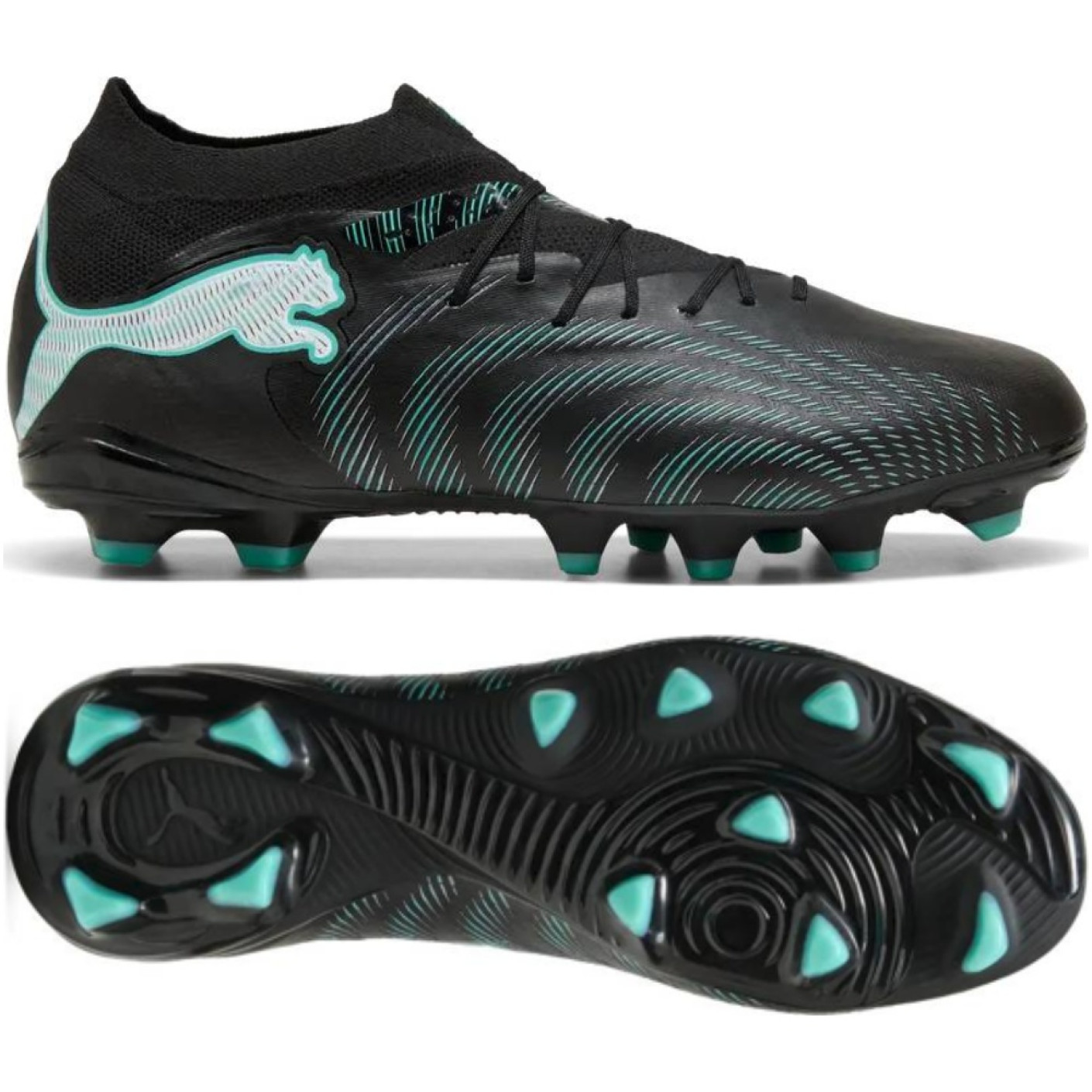 PUMA Future 9 Pro Gazon Naturel Artificiel Chaussures de Foot (MG) Noir Intense Mint Blanc